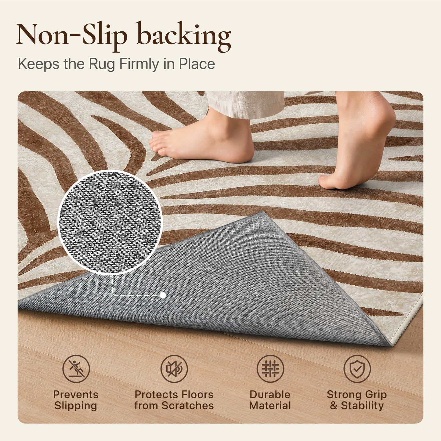 KUETH 8x10 Zebra Area Rugs Machine Washable Rugs for Living Room, Non Slip Flat Pile Rug with Rubber Backing, Modern Rug for Entryway Bedroom Dining Room Home Office