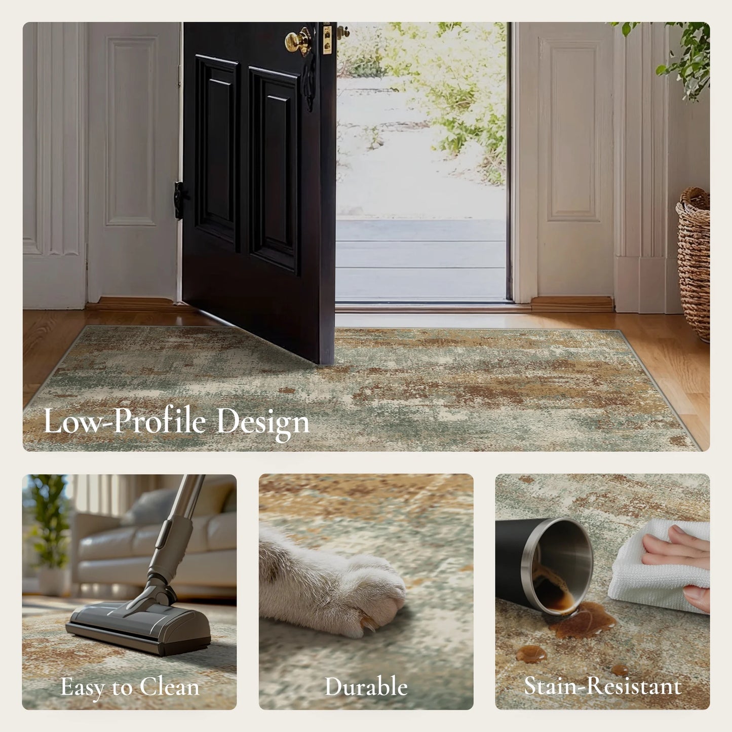 KUETH 8X10 Area Rugs Machine Washable Rugs for Living Room, Non Slip Throw Rug with Rubber Backing, Rug for Entryway、Bedroom、Kitchen、Floor and Dining Room