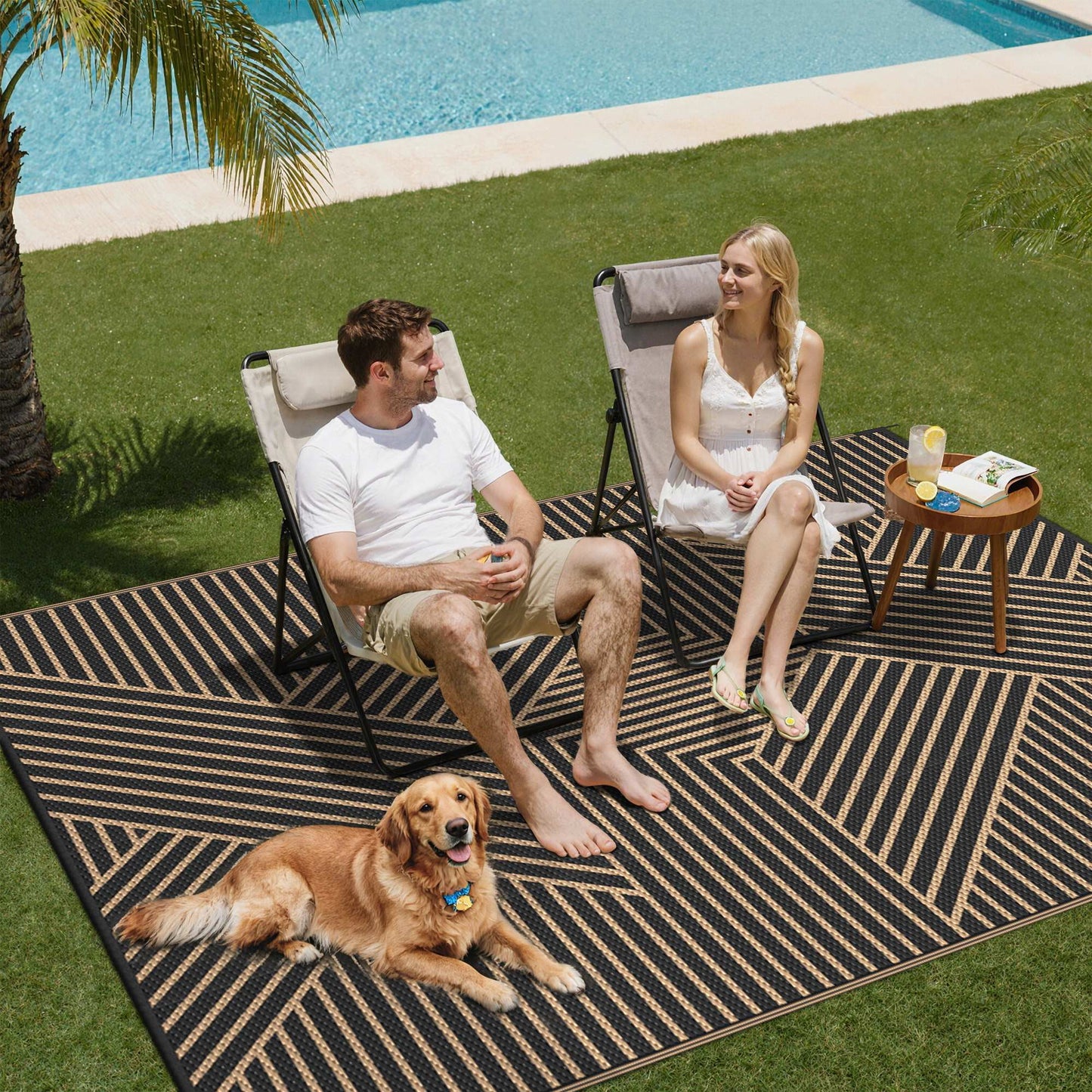 KUETH 5'x 8'Outdoor Plastic Rug Foldable Waterproof UV Resistant Outdoor Patio Geometric RV Deck Rug