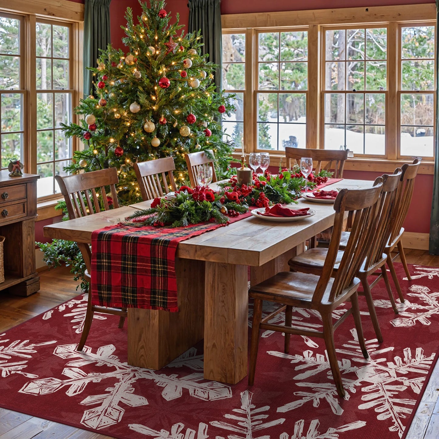 KUETH Christmas Area Rugs 5x7 Machine Washable Non Slip Red Rugs for Living Room Bedroom Home Decor