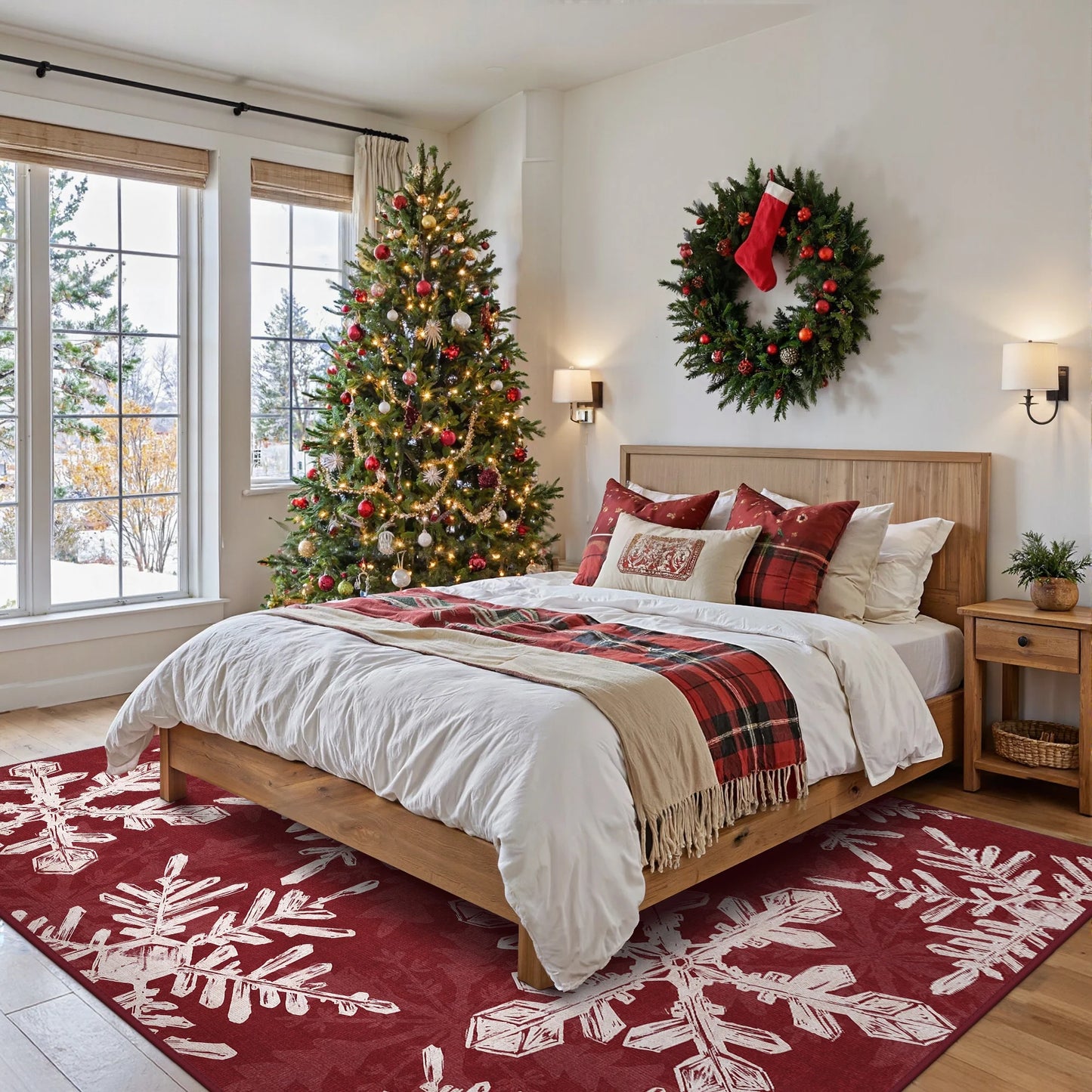 KUETH Christmas Area Rugs 5x7 Machine Washable Non Slip Red Rugs for Living Room Bedroom Home Decor