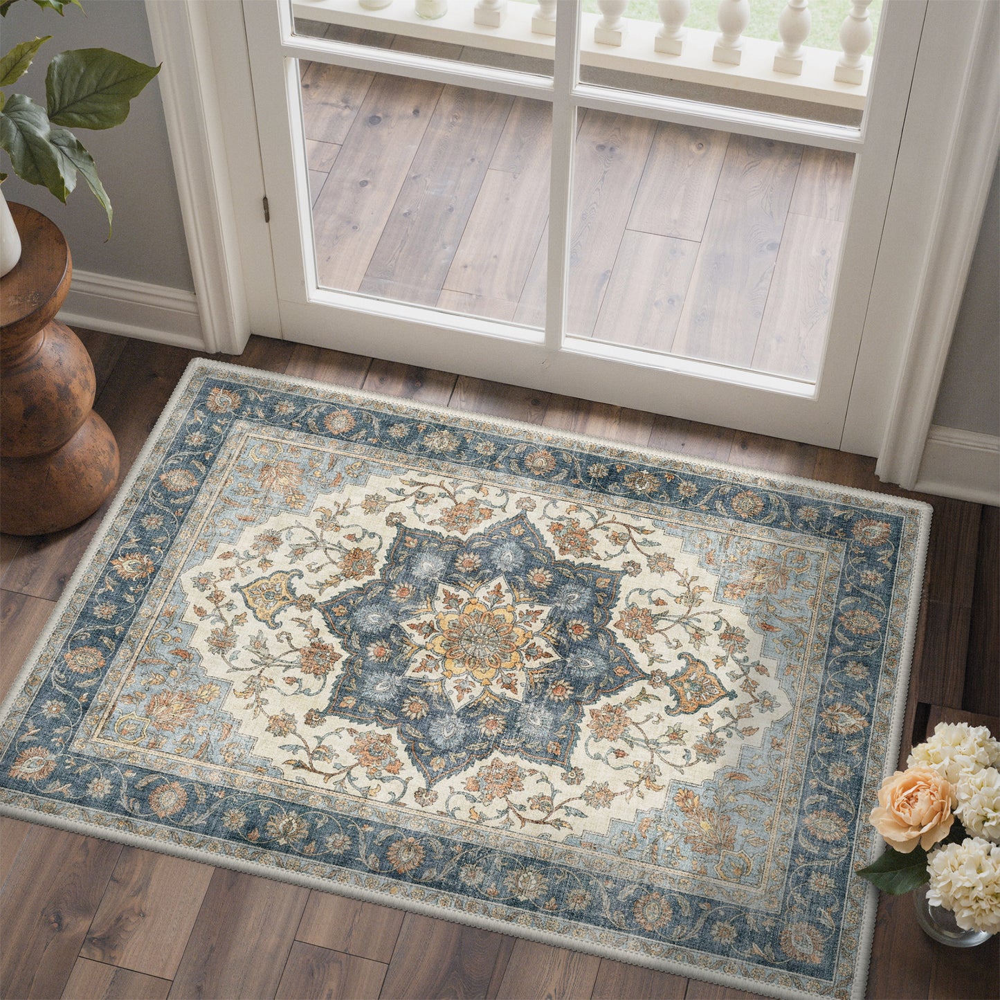 KUETH  Area Rugs Machine Washable Rugs for Living Room, Non Slip Throw Rug with Rubber Backing, Rug for Entryway、Bedroom、Kitchen、Floor and Dining Room