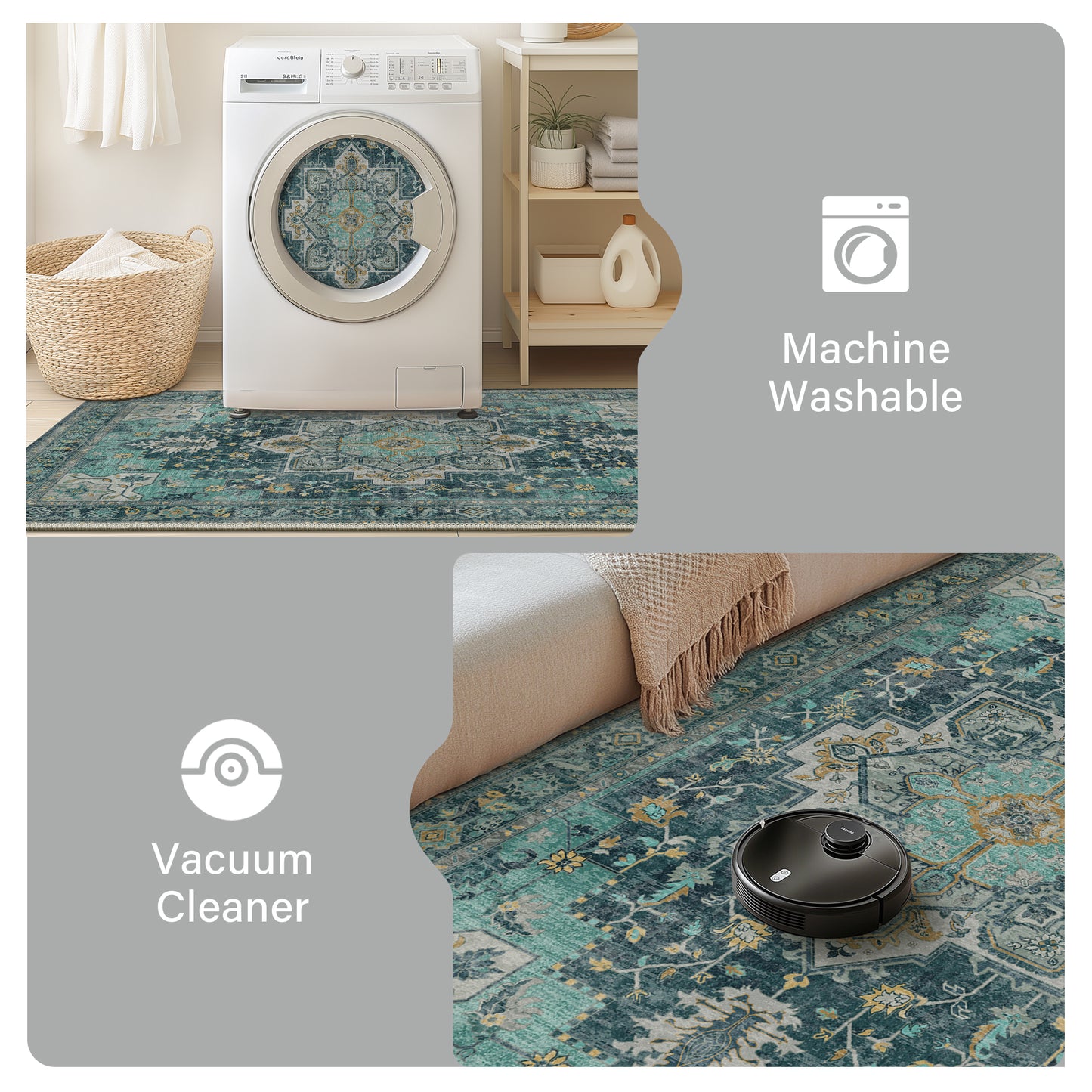 KUETH  Area Rugs for Living Room, Non Slip Machine Washable Retro Rugs, Ultra-thin Print Rug for Bedroom, Dining Room, Home Office.
