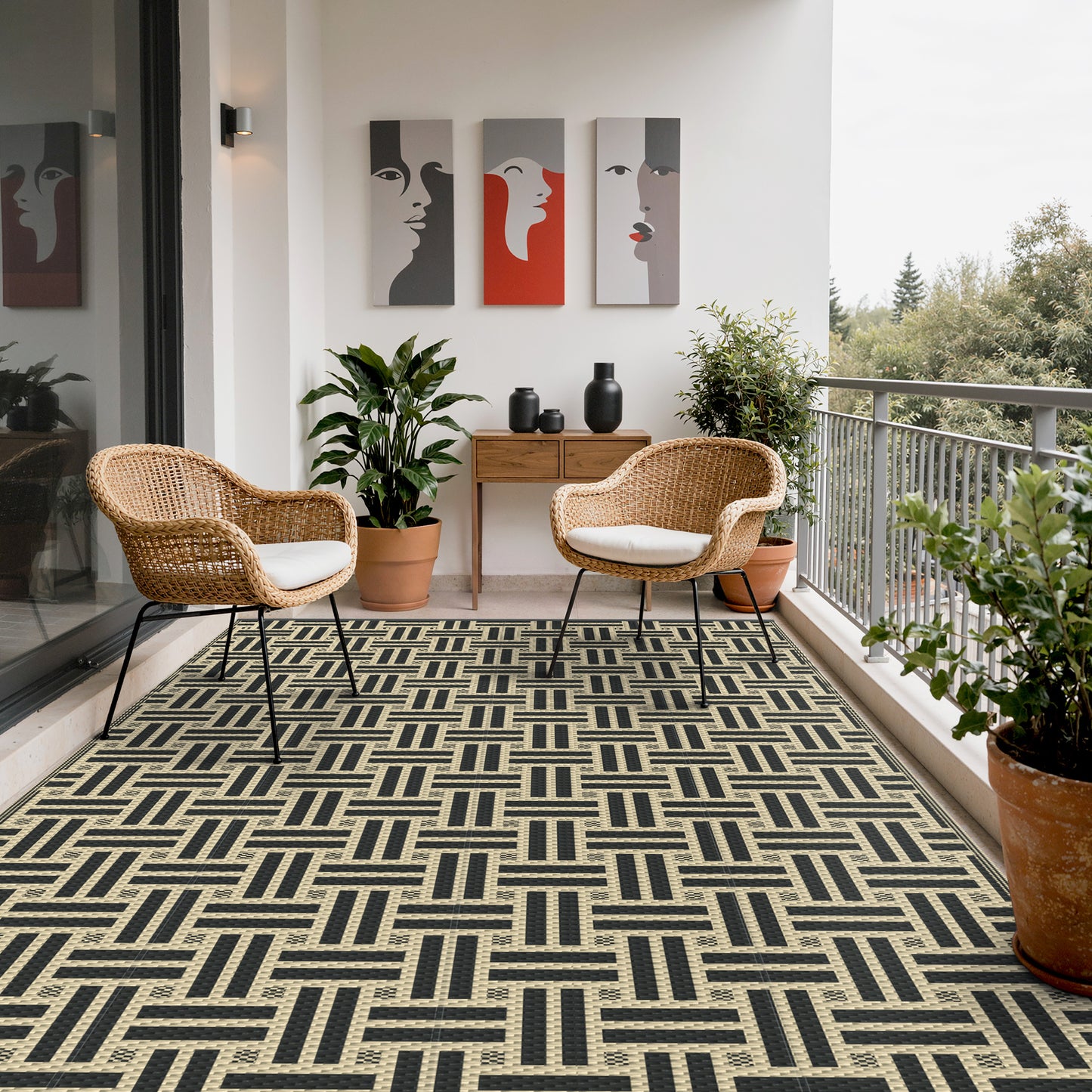 KUETH 6'x 9'Outdoor Plastic Rug Foldable Waterproof UV Resistant Outdoor Patio Geometric RV Deck Rug