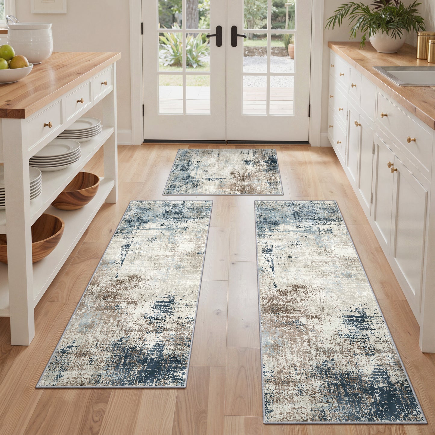 KUETH Kitchen Mats for Floor,Sets of 3 Non Slip Washable Abstract Kitchen Rugs 20"x32"+20"x48"+20"x59", Kitchen Runner Rug with Waterproof for Hallway, Laundry, Bathroon and Bedroom