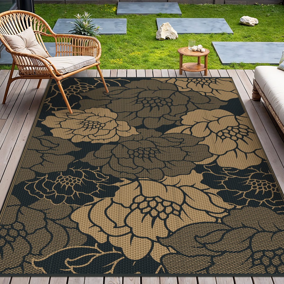 KUETH 6'x 9' Outdoor Rug Plastic Waterproof Outside Foldable Mat UV Resistant Patio RV Deck Carpet,Black Brown