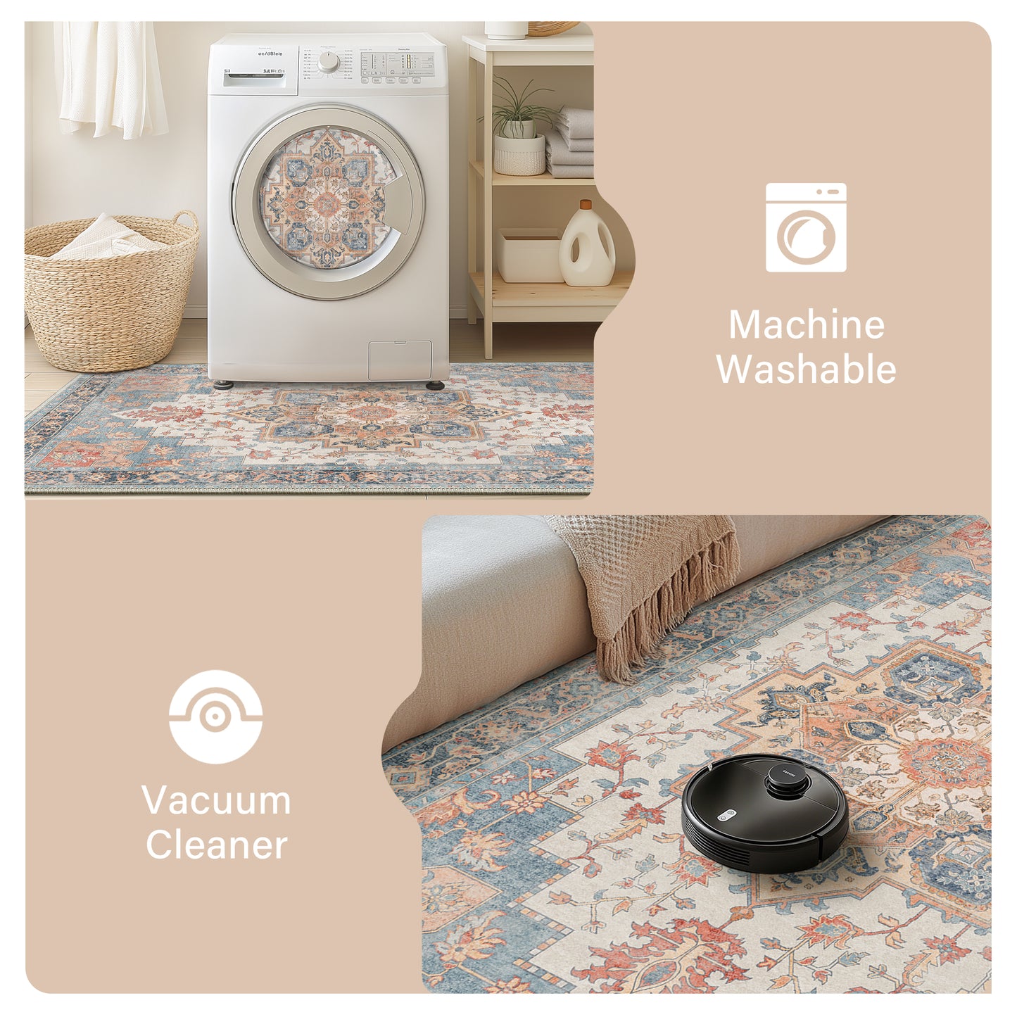 KUETH 9x12 Area Rugs for Living Room, Non Slip Machine Washable Low-Pile Rugs, Strain resistant and Ultra-thin Print Rug for Bedroom, Dining Room, Home Office.