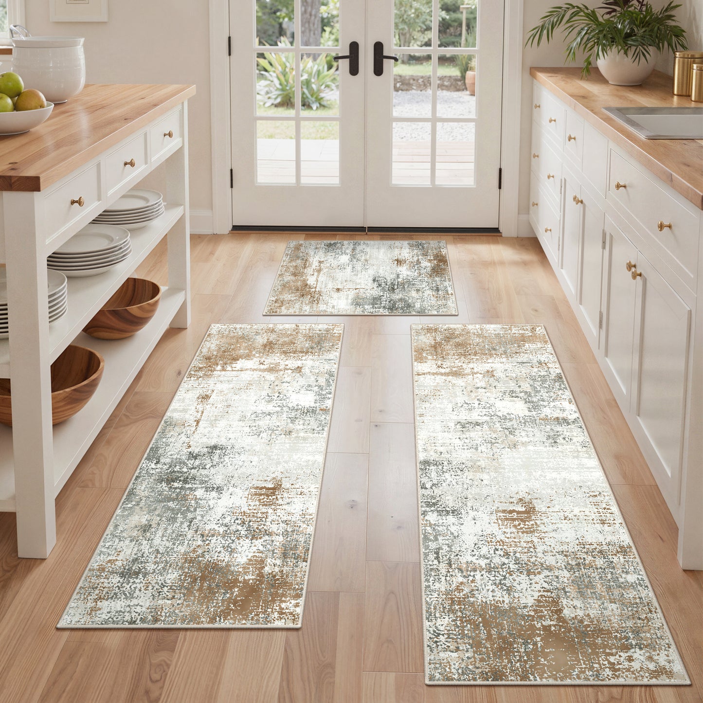 KUETH Kitchen Mats for Floor,Sets of 3 Non Slip Washable Abstract Kitchen Rugs 20"x32"+20"x48"+20"x59", Kitchen Runner Rug with Waterproof for Hallway, Laundry, Bathroon and Bedroom