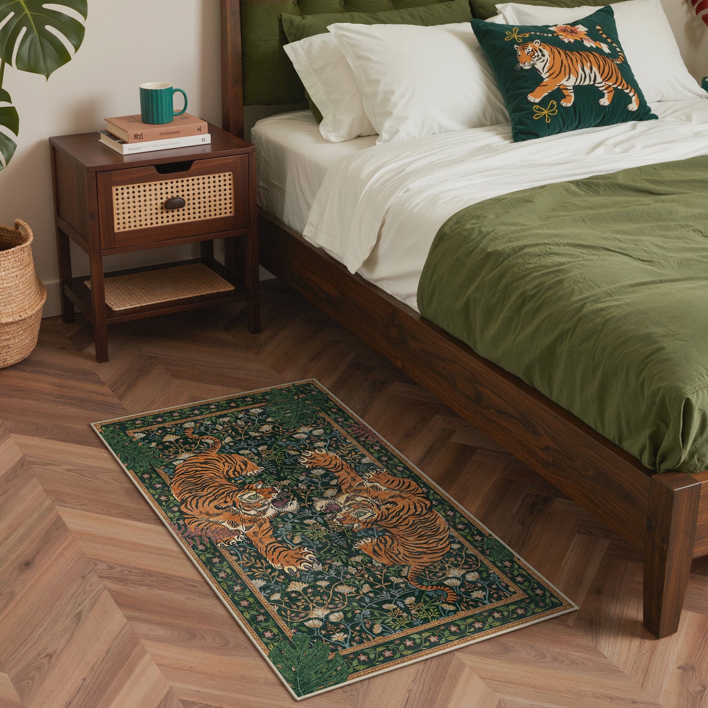 KUETH 5'x7' Tiger Area Rugs for Living Room, Non Slip Machine Washable Vintage Boho Rug, Low Pile Print Rug for Bedroom Dining Room Home Office