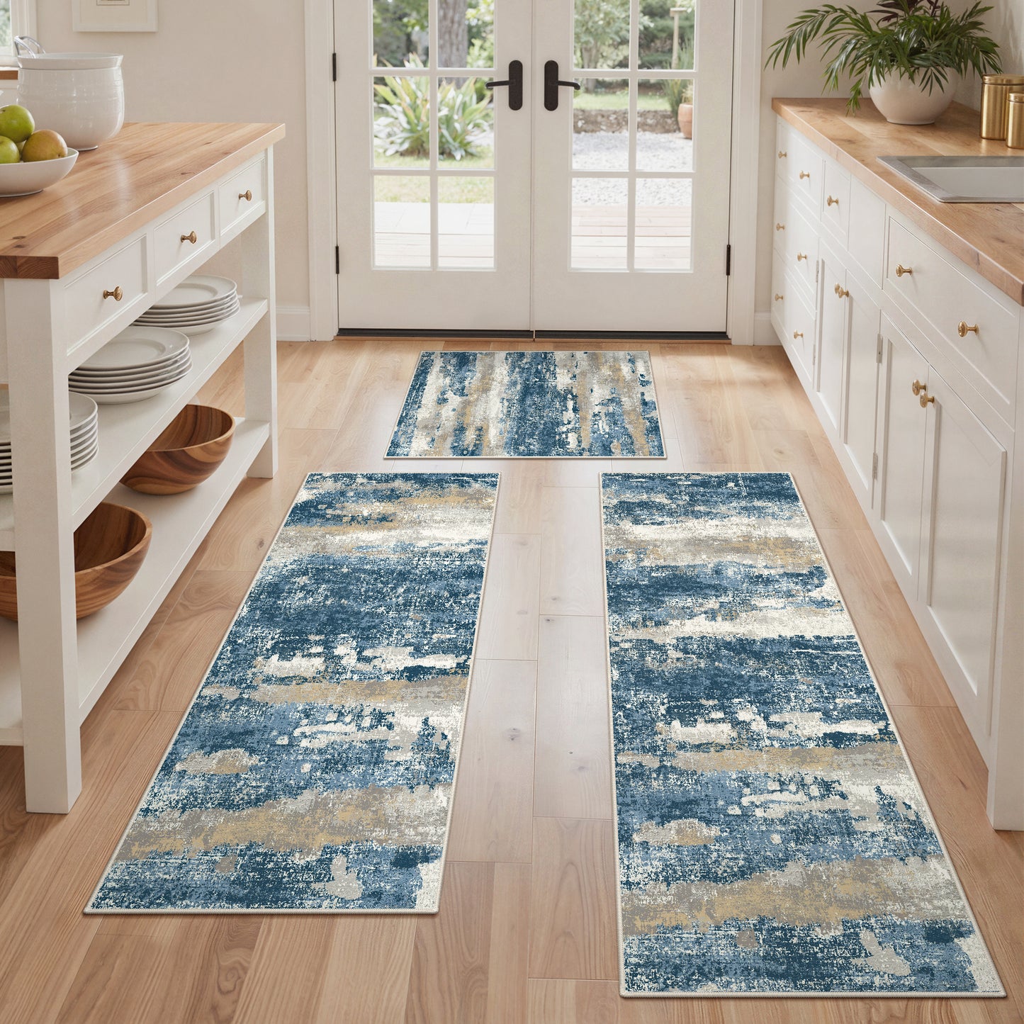 KUETH Kitchen Mats for Floor,Sets of 3 Non Slip Washable Abstract Kitchen Rugs 20"x32"+20"x48"+20"x59", Kitchen Runner Rug with Waterproof for Hallway, Laundry, Bathroon and Bedroom