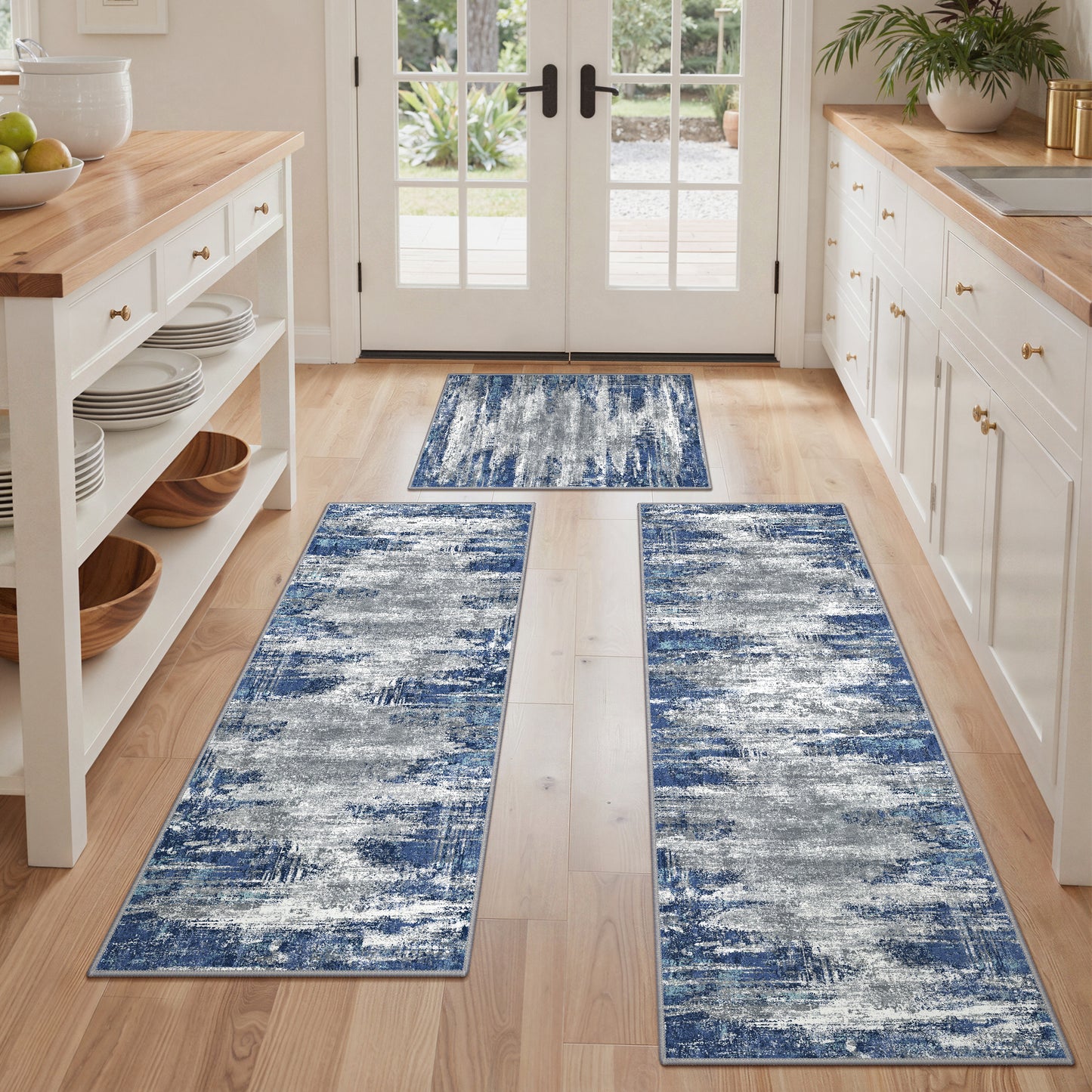 KUETH Kitchen Mats for Floor,Sets of 3 Non Slip Washable Abstract Kitchen Rugs 20"x32"+20"x48"+20"x59", Kitchen Runner Rug with Waterproof for Hallway, Laundry, Bathroon and Bedroom
