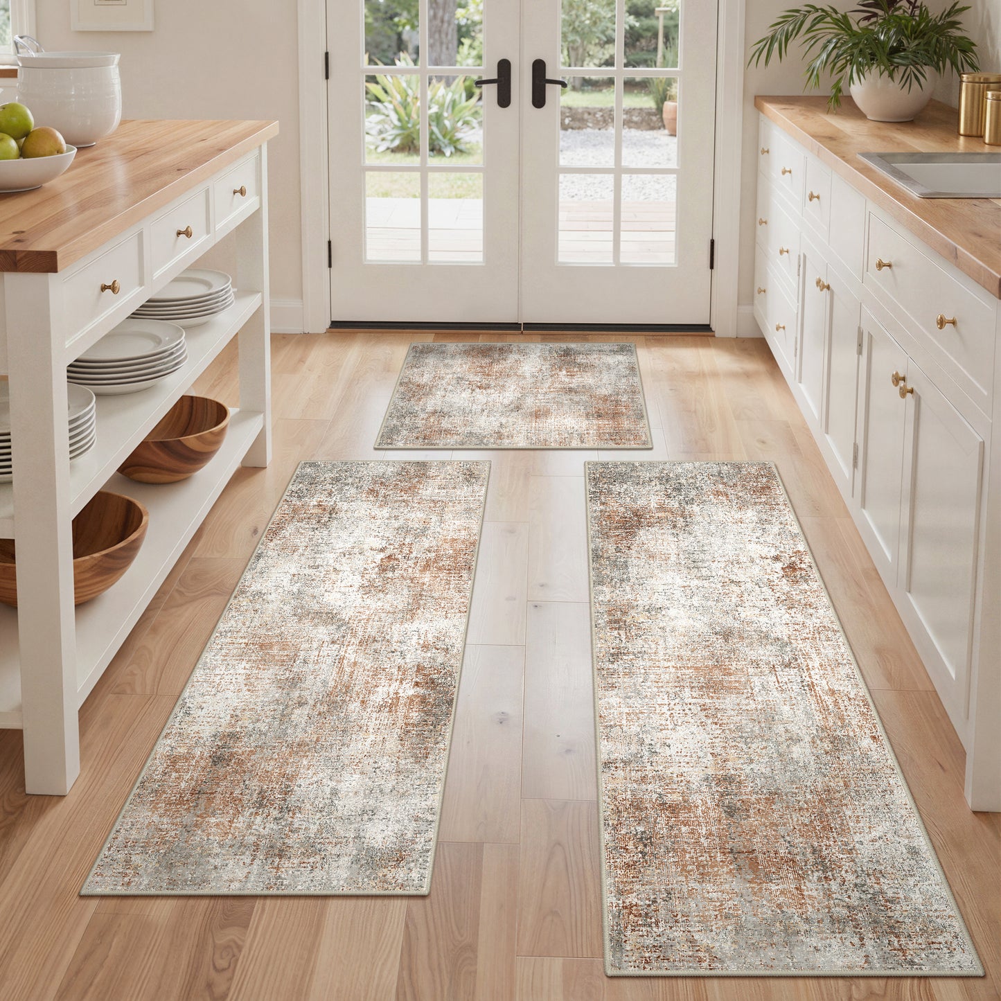 KUETH Kitchen Mats for Floor,Sets of 3 Non Slip Washable Abstract Kitchen Rugs 20"x32"+20"x48"+20"x59", Kitchen Runner Rug with Waterproof for Hallway, Laundry, Bathroon and Bedroom