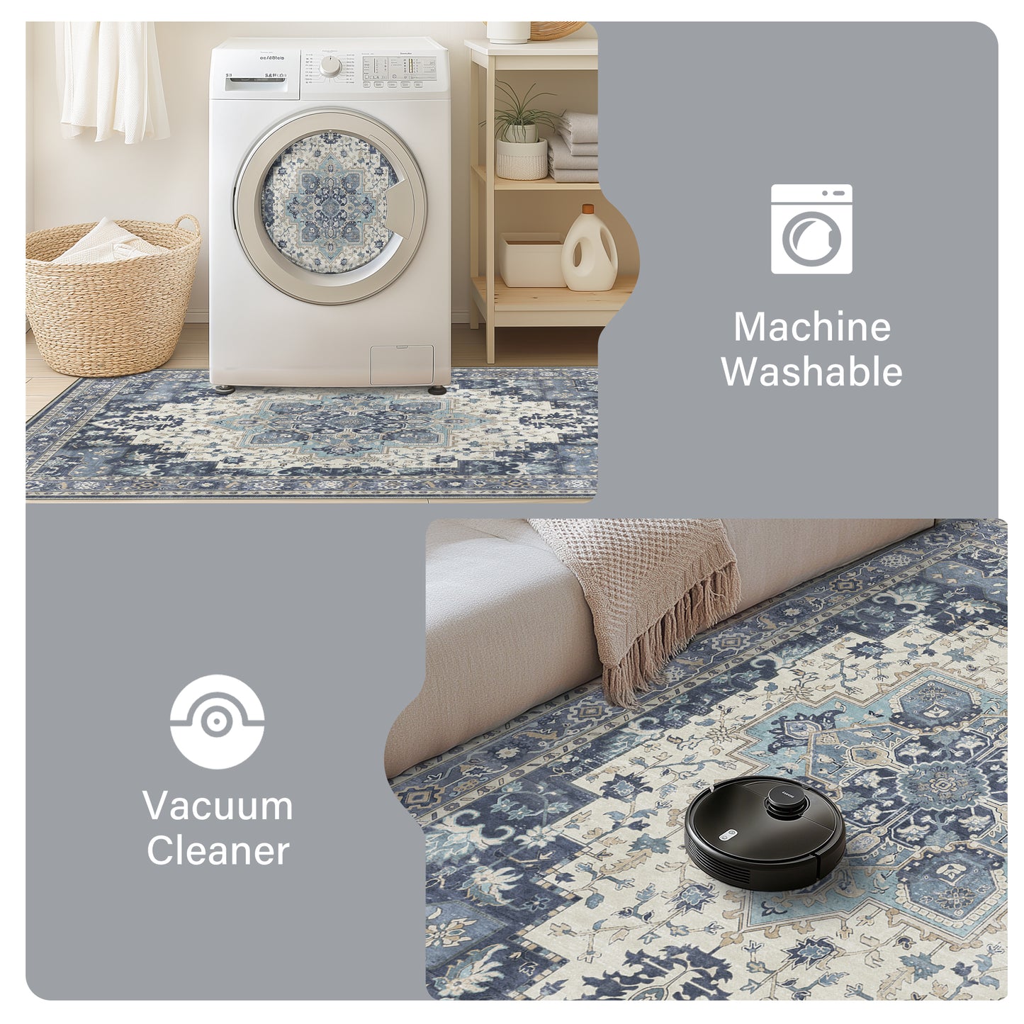 KUETH 8X10 Area Rugs for Living Room, Non Slip Machine Washable Retro Rugs, Ultra-thin Print Rug for Bedroom, Dining Room, Home Office.