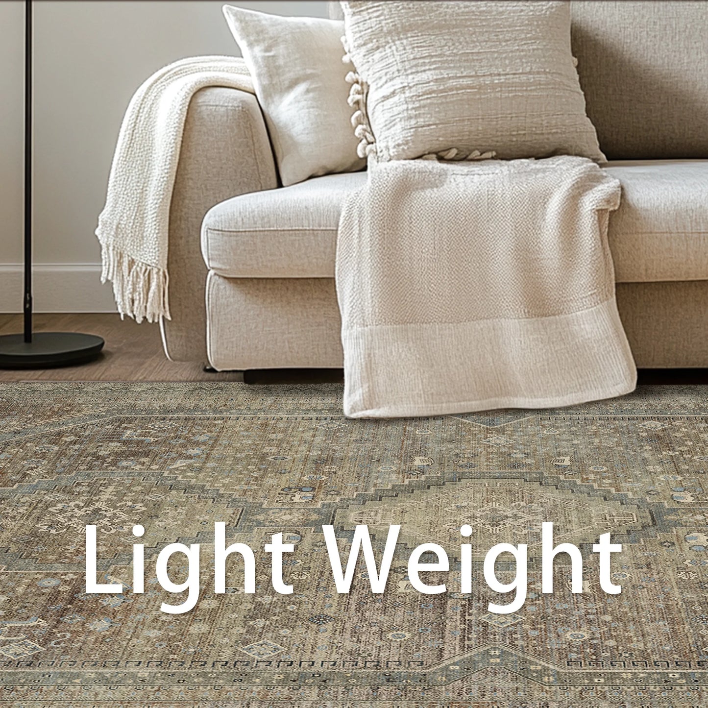 KUETH Area Rugs for Living Room 8x10 Machine Washable Bedroom Rugs Distressed Vintage Print Gray and Green Large Throw Rug Dining Room Aesthetic, Non Slip Carpet with Gripper