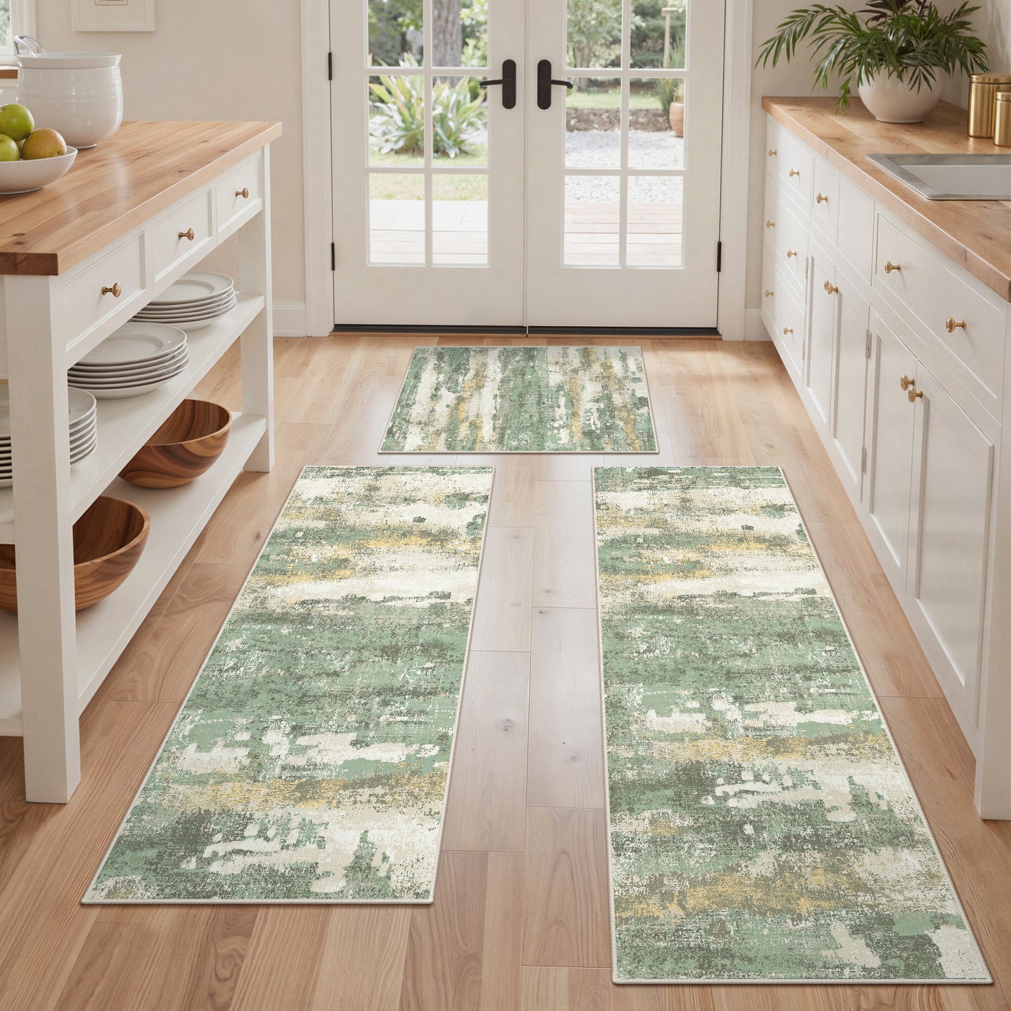 KUETH Kitchen Mats for Floor,Sets of 3 Non Slip Washable Abstract Kitchen Rugs 20"x32"+20"x48"+20"x59", Kitchen Runner Rug with Waterproof for Hallway, Laundry, Bathroon and Bedroom
