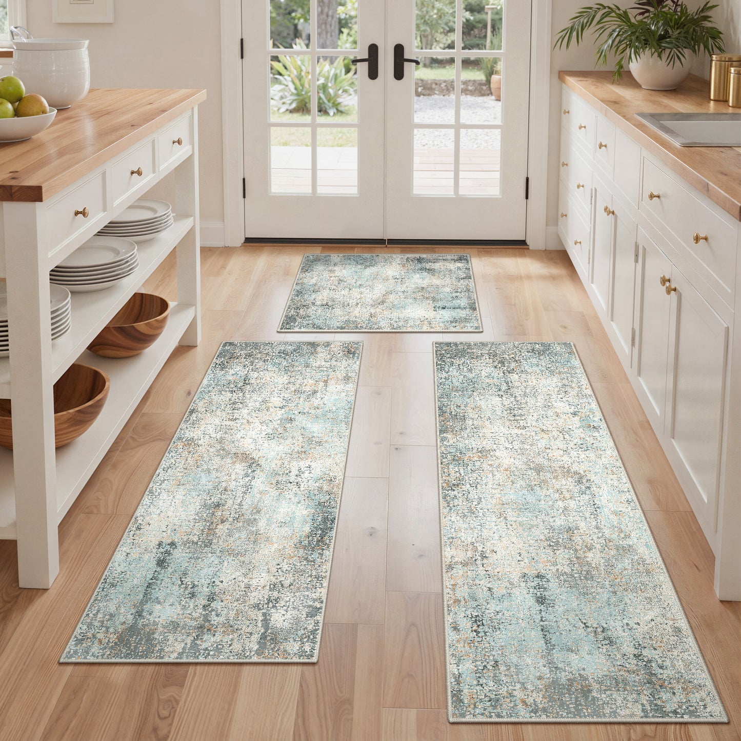 KUETH Kitchen Mats for Floor,Sets of 3 Non Slip Washable Abstract Kitchen Rugs 20"x32"+20"x48"+20"x59", Kitchen Runner Rug with Waterproof for Hallway, Laundry, Bathroon and Bedroom