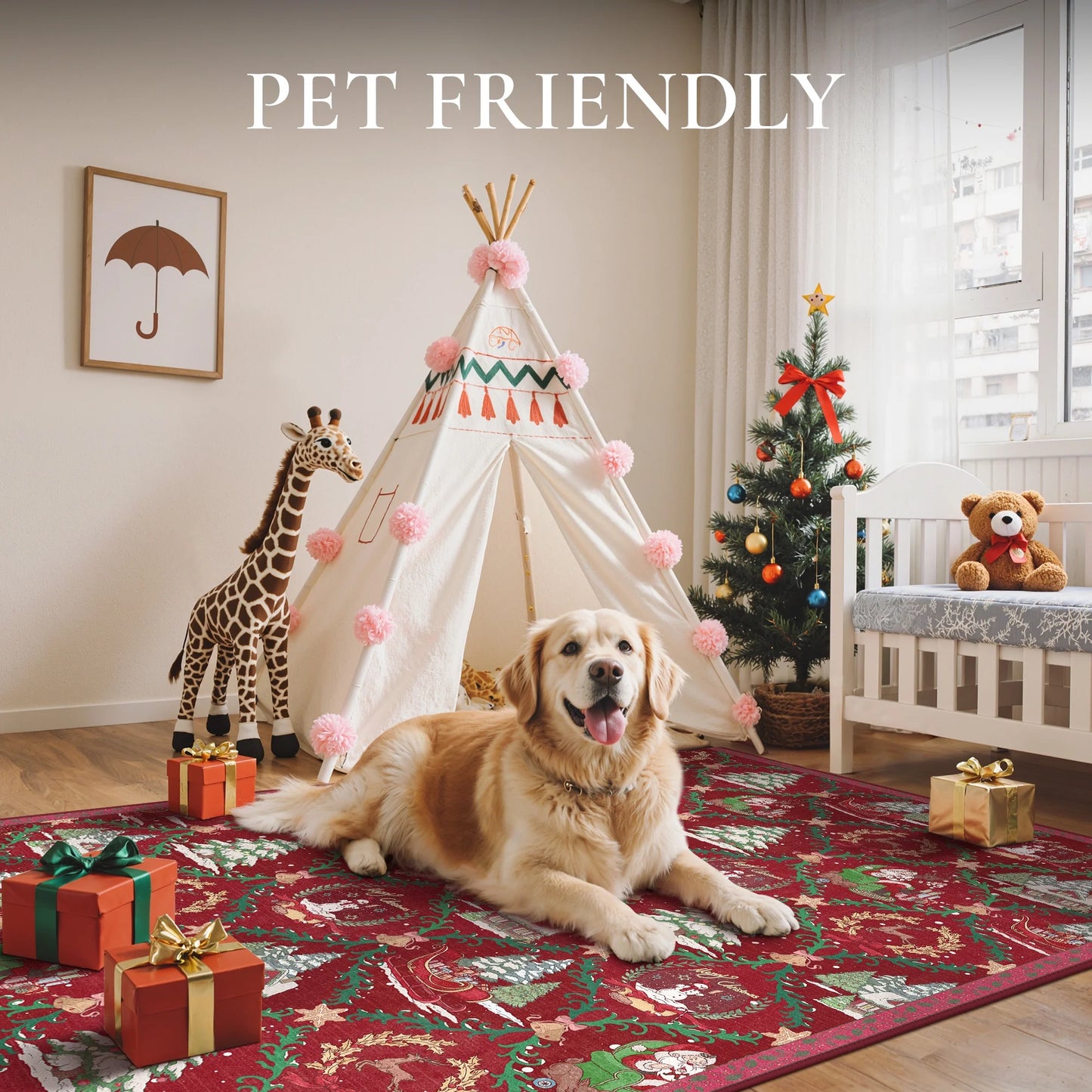 KUETH Christmas Area Rugs 5x7 Machine Washable Non Slip Red Rugs for Living Room Bedroom Home Decor