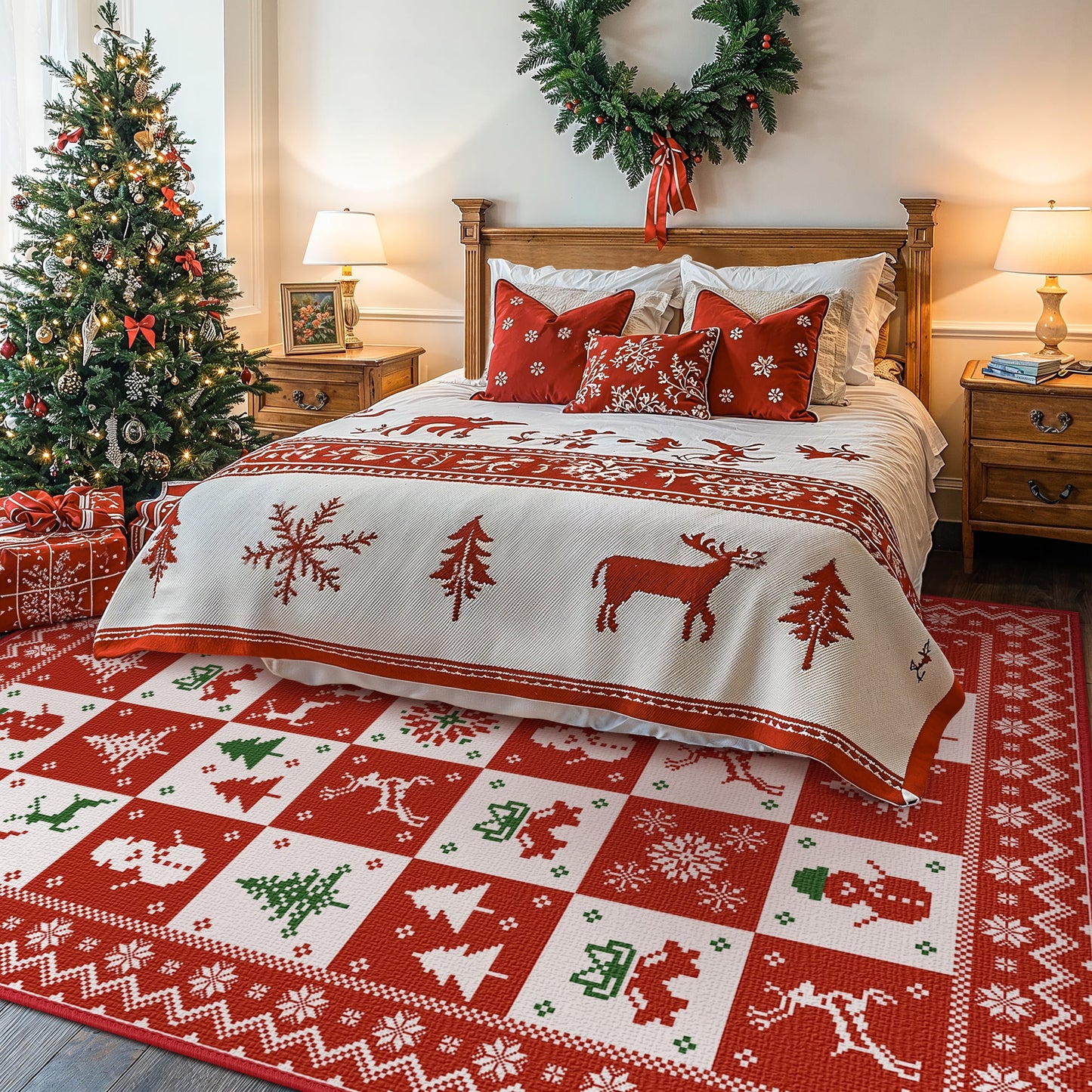 KUETH 5X7 Area Rugs Christmas Rug, Machine Washable Rug, Area Rugs for Livingroom, Printed Christmas Decor,Ultra-thin Non Slip Rug, Low Pile for Bedroom, Kitchen, Dinning room