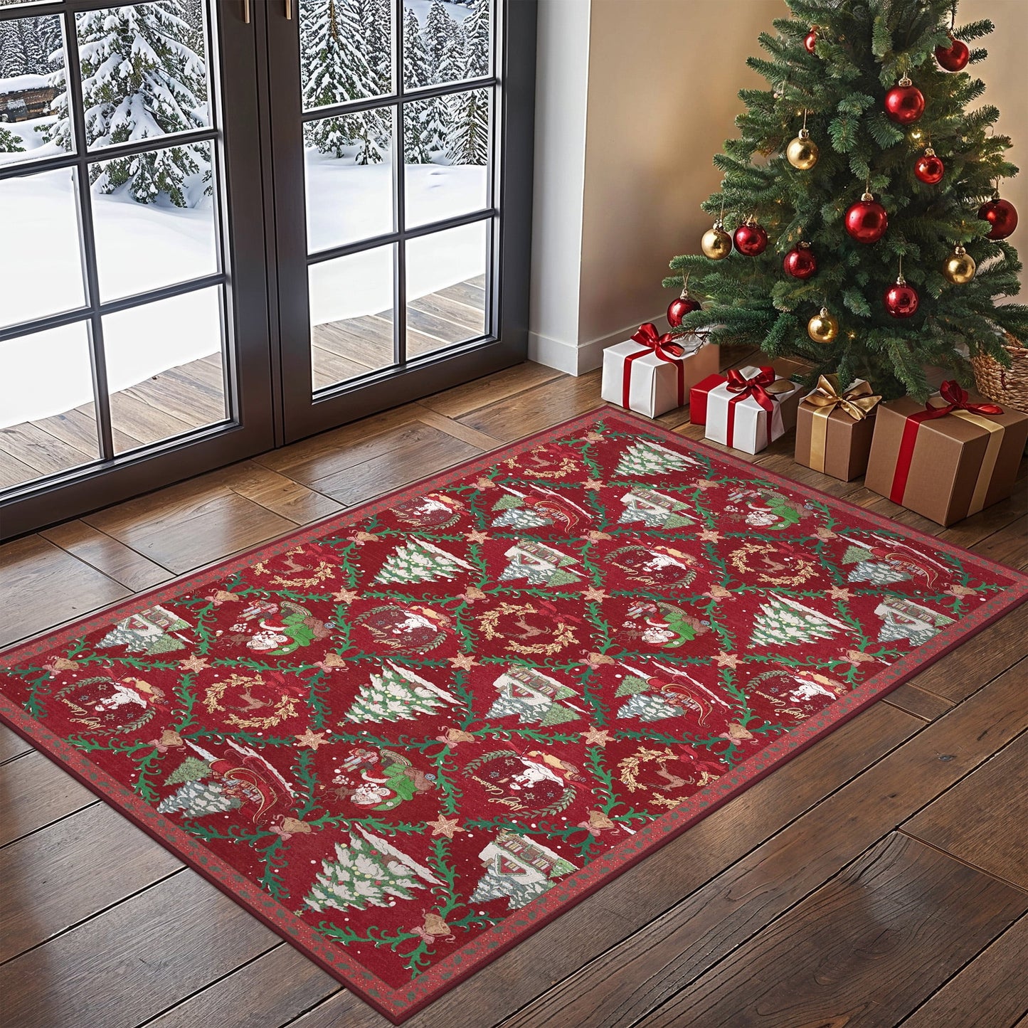 KUETH Christmas Runner Rugs 2x3 Machine Washable Non Slip Red Rugs for Kitchen,doorways and Hallway Decor