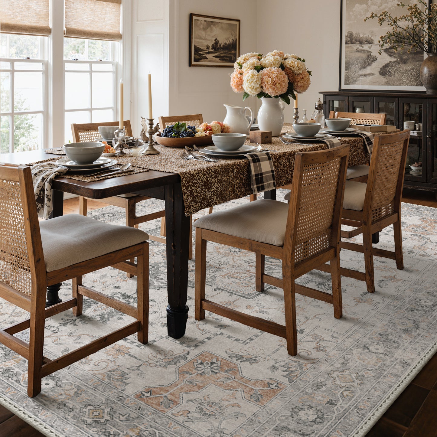 KUETH  Area Rugs for Living Room, Non Slip Machine Washable Retro Rugs, Ultra-thin Print Rug for Bedroom, Dining Room, Home Office.