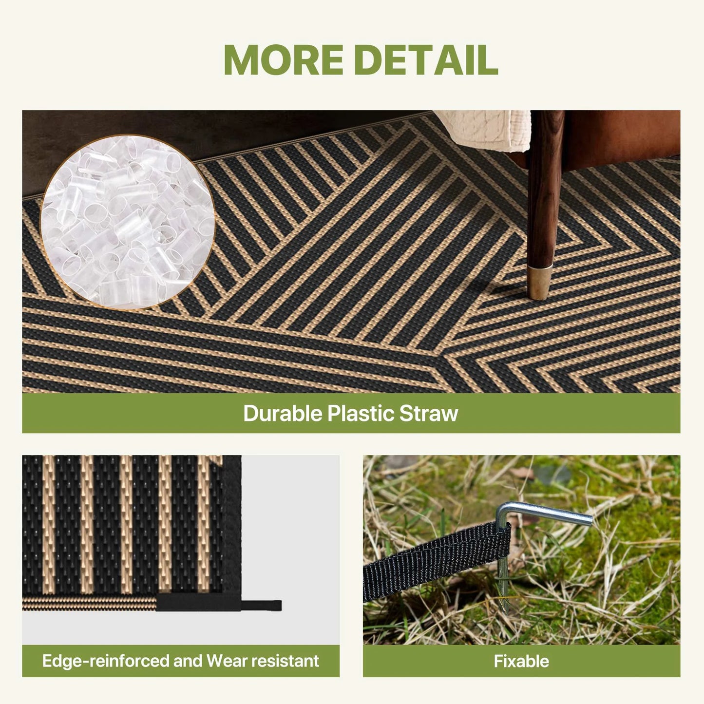 KUETH 5'x 8'Outdoor Plastic Rug Foldable Waterproof UV Resistant Outdoor Patio Geometric RV Deck Rug