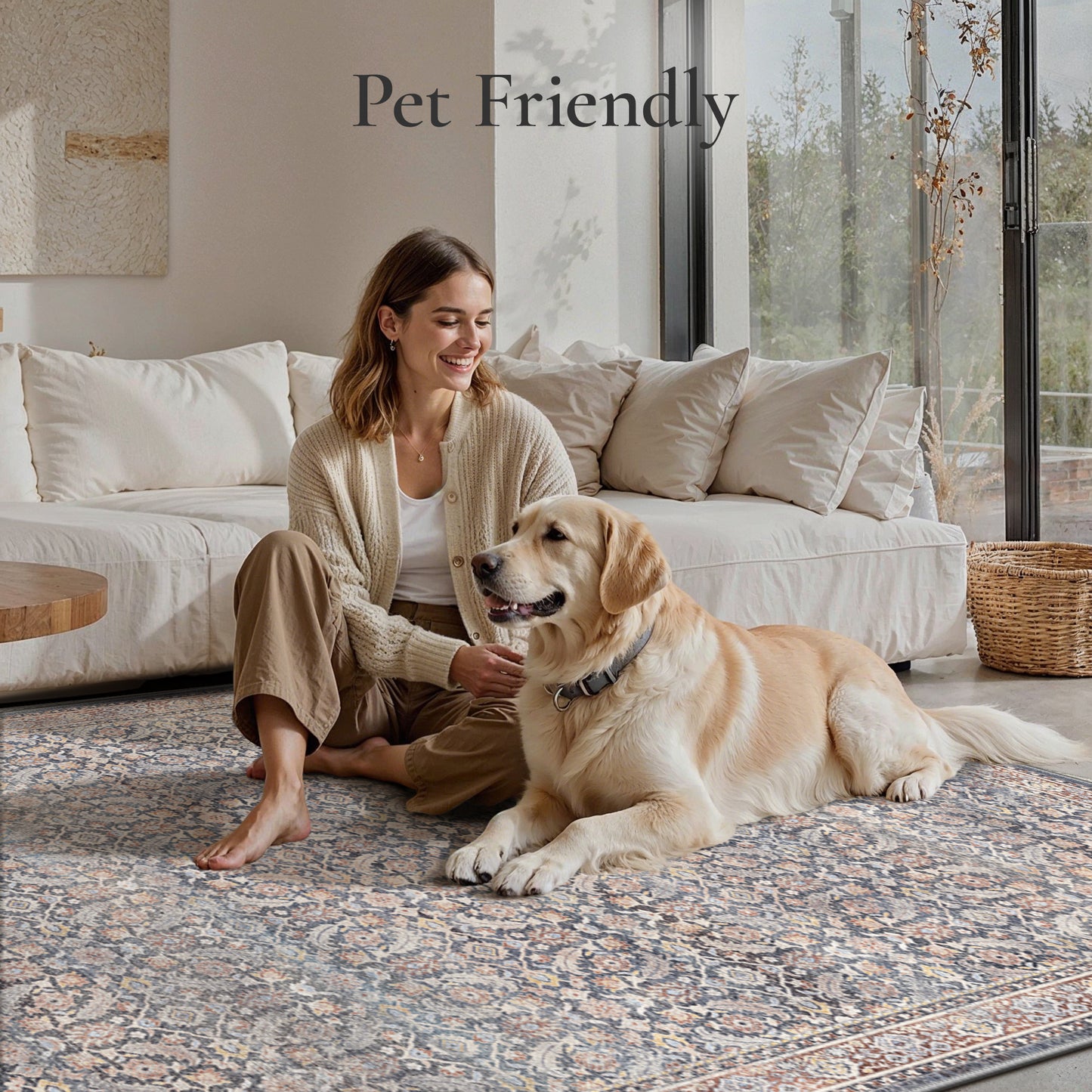 KUETH Modern 5x7 Area Rugs for Living Room, Non Slip Machine Washable Retro Rugs, Low Pile Chenille Print Rug for Bedroom, Dining Room, Home Office
