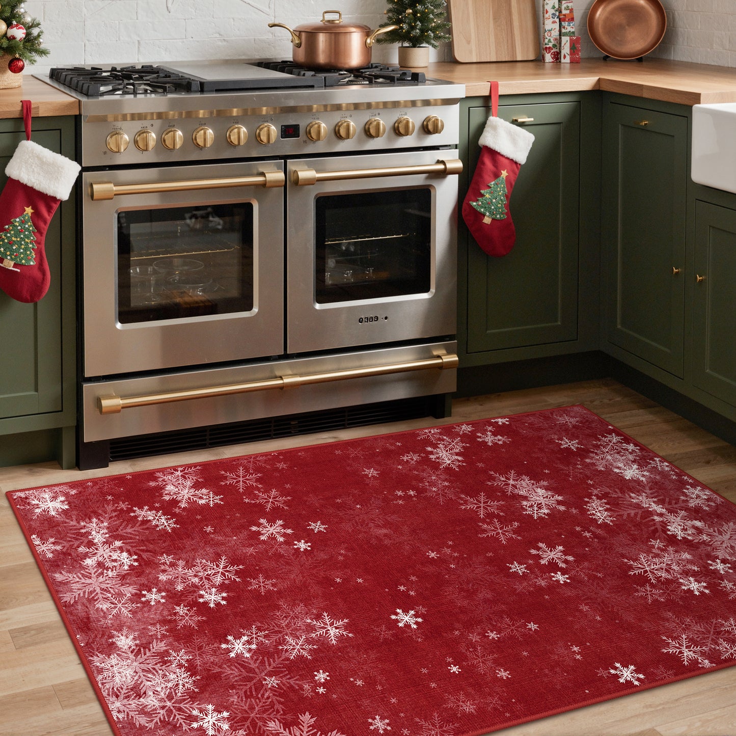 KUETH 8X10 Area Rugs Christmas Rug, Machine Washable Rug, Area Rugs for Livingroom, Printed Christmas Decor,Ultra-thin Non Slip Rug, Low Pile for Bedroom, Kitchen, Dinning room