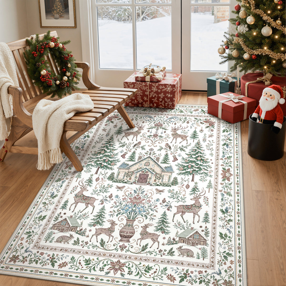 KUETH 8X10 Area Rugs Christmas Rug, Machine Washable Rug, Area Rugs for Livingroom, Printed Christmas Decor,Ultra-thin Non Slip Rug, Low Pile for Bedroom, Kitchen, Dinning room