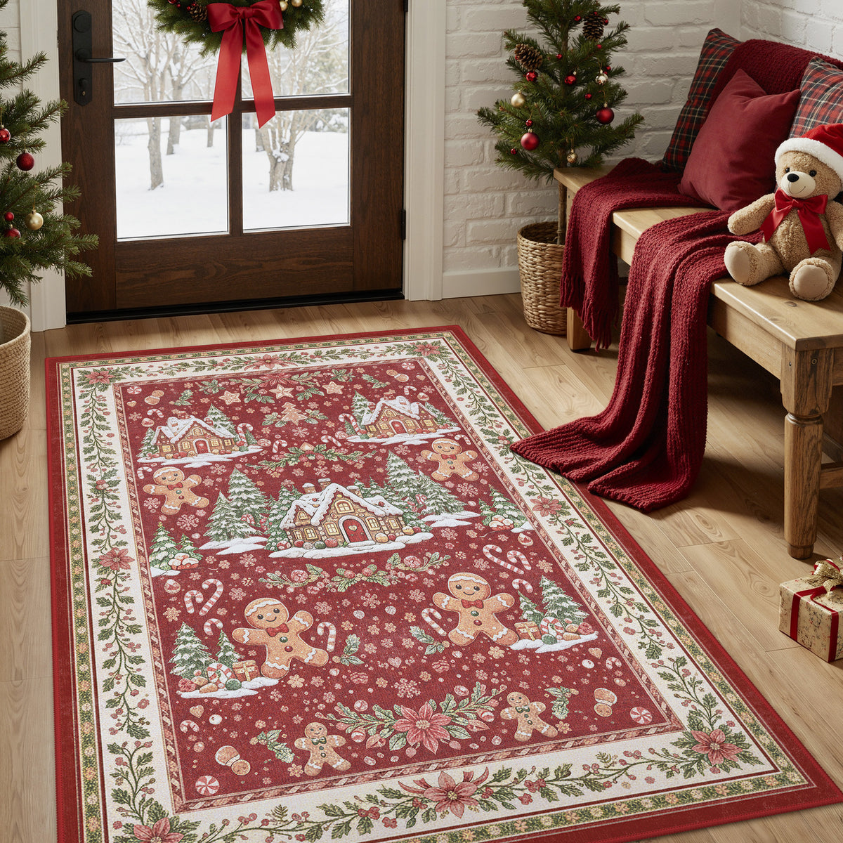 KUETH 8X10 Area Rugs Christmas Rug, Machine Washable Rug, Area Rugs for Livingroom, Printed Christmas Decor,Ultra-thin Non Slip Rug, Low Pile for Bedroom, Kitchen, Dinning room