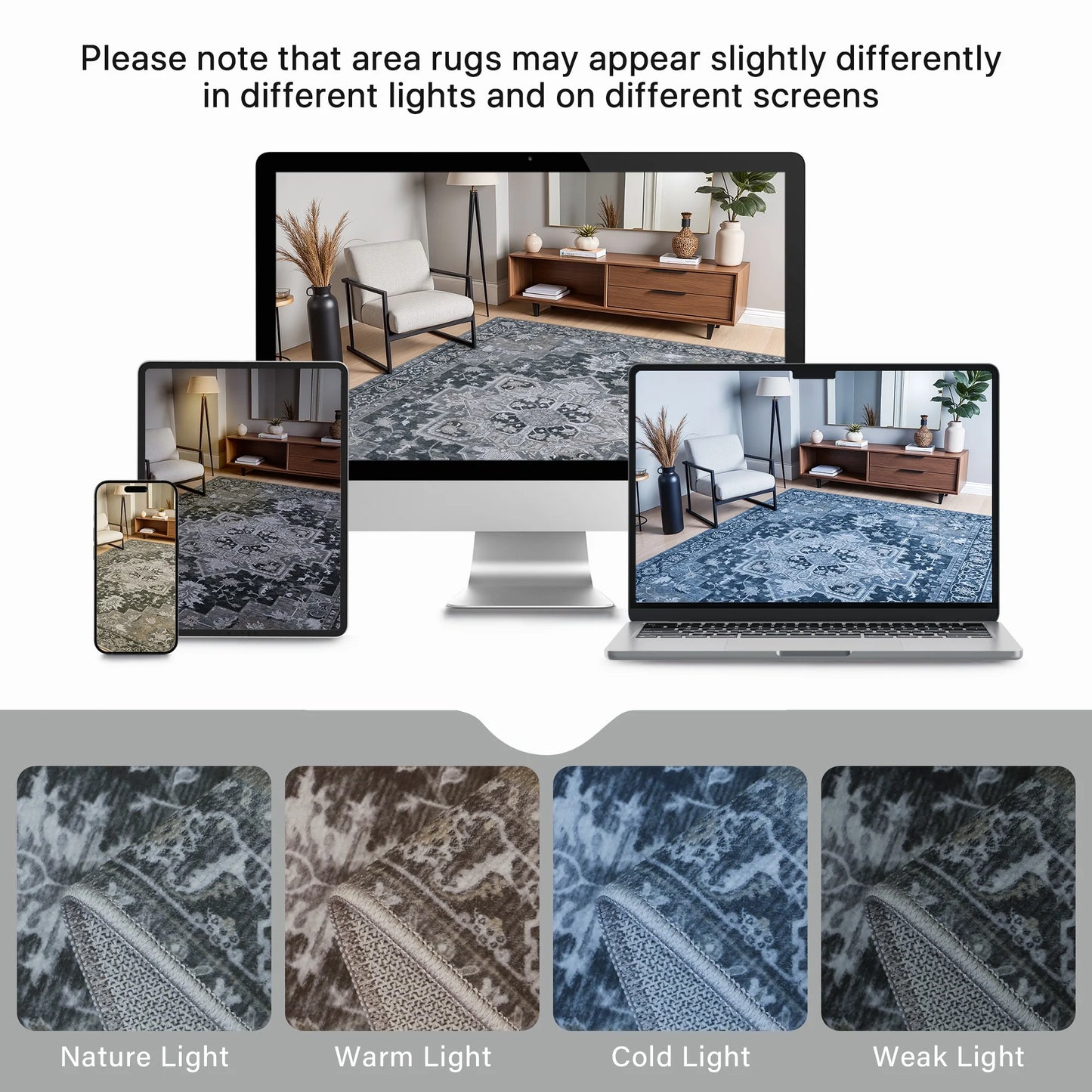 KUETH 9x12 Area Rugs for Living Room, Non Slip Machine Washable Low-Pile Rugs, Strain resistant and Ultra-thin Print Rug for Bedroom, Dining Room, Home Office.