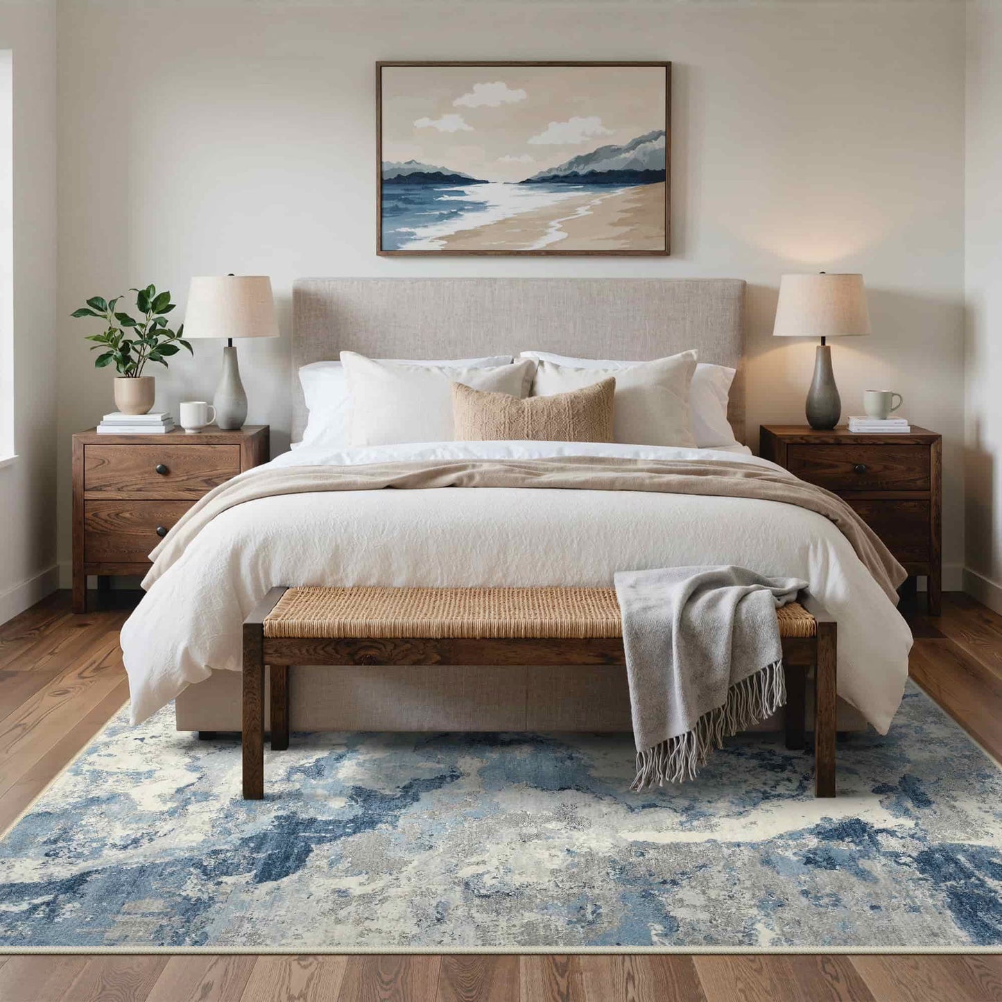 KUETH 5×7 Area Rug Washable for Living Room, Large Blue Print Pattern Modern Abstract Soft Non Slip Low Pile Indoor Rug, Bedroom, Dinning Room