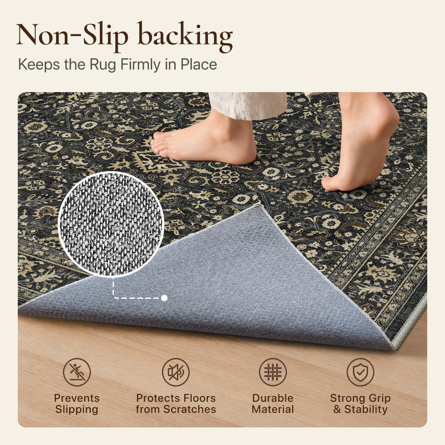 KUETH Modern 8x10 Area Rugs for Living Room, Non Slip Machine Washable Retro Rugs, Low Pile Chenille Print Rug for Bedroom, Dining Room, Home Office