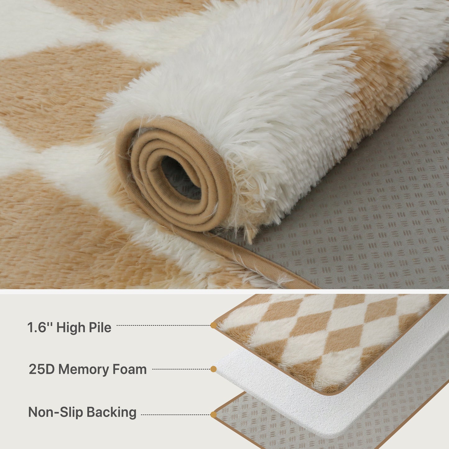 KUETH 5'x7' Fluffy Shag Washable Area Rug for Living Room Modern Geometric