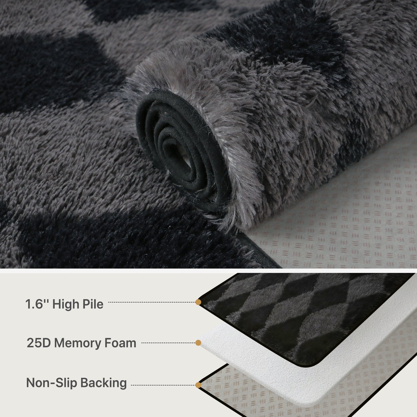KUETH 8'x10' Fluffy Shag Washable Area Rug for Living Room Modern Geometric