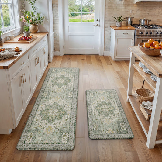 KUETH Kitchen Mats for Floor, Kitchen Rug with Anti Fatigue, Non Slip Washable Kitchen Rug, Set of 2 Kitchen Mat 17"x47"+17"x30", Runner Rug with Waterproof for Bathroon and Bedroom