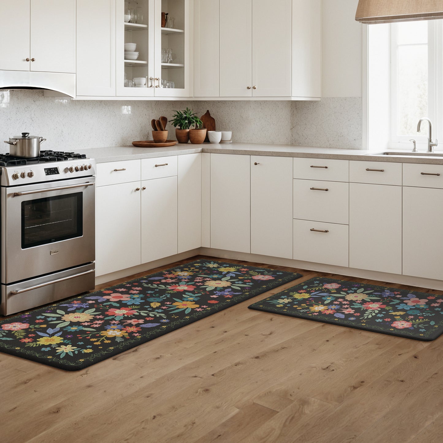KUETH Kitchen Mats for Floor, Kitchen Rug with Anti Fatigue, Non Slip Washable Kitchen Rug, Set of 2 Kitchen Mat 17"x47"+17"x30", Runner Rug with Waterproof for Bathroon and Bedroom