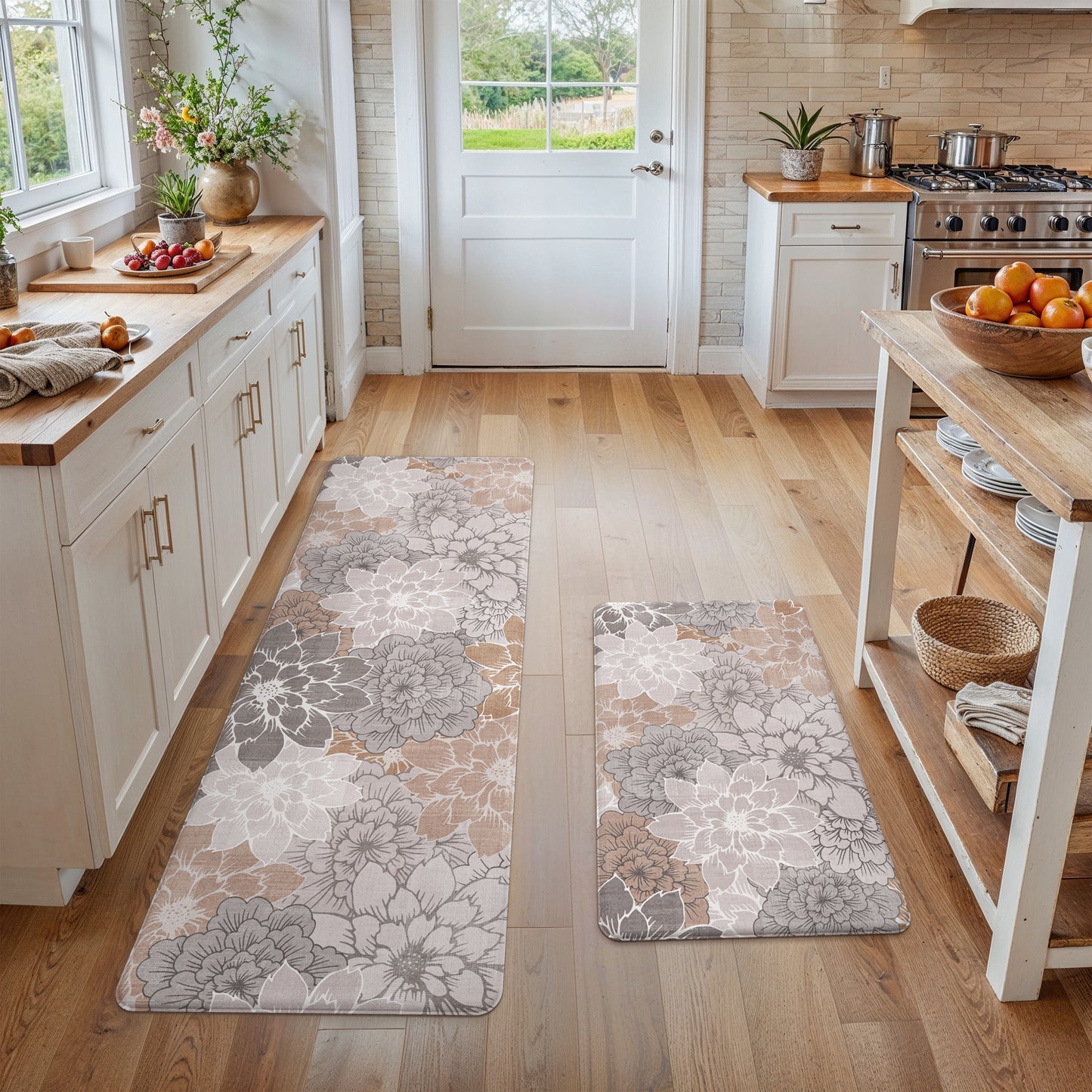 KUETH Kitchen Mats for Floor, Kitchen Rug with Anti Fatigue, Non Slip Washable Kitchen Rug, Set of 2 Kitchen Mat 17"x47"+17"x30", Runner Rug with Waterproof for Bathroon and Bedroom