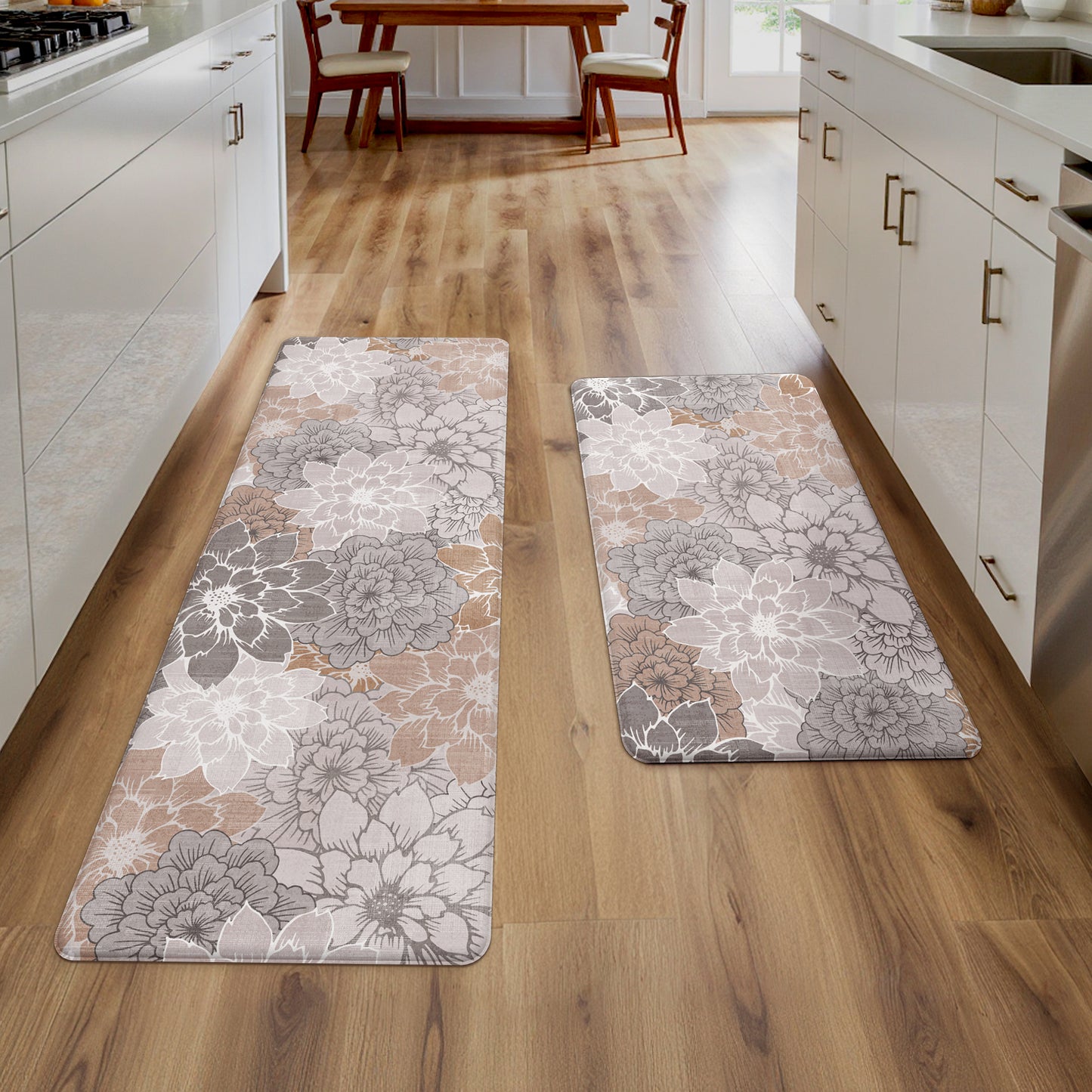 KUETH Kitchen Mats for Floor, Kitchen Rug with Anti Fatigue, Non Slip Washable Kitchen Rug, Set of 2 Kitchen Mat 17"x47"+17"x30", Runner Rug with Waterproof for Bathroon and Bedroom