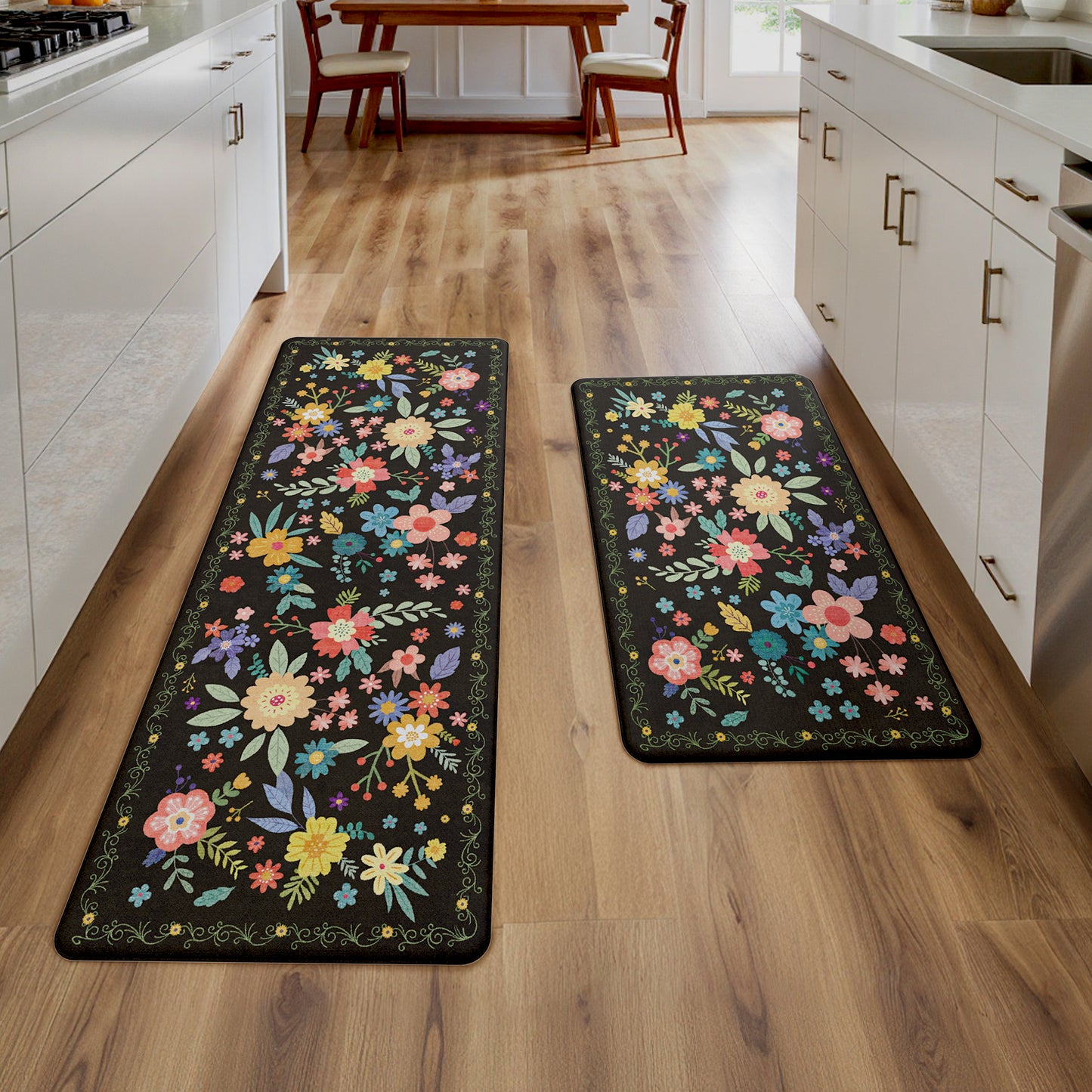 KUETH Kitchen Mats for Floor, Kitchen Rug with Anti Fatigue, Non Slip Washable Kitchen Rug, Set of 2 Kitchen Mat 17"x47"+17"x30", Runner Rug with Waterproof for Bathroon and Bedroom