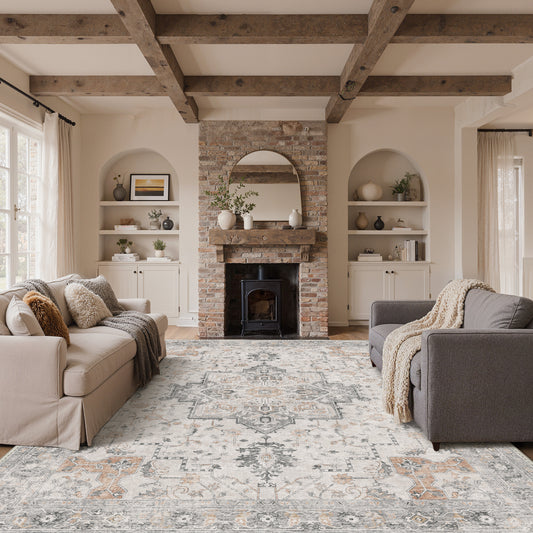 KUETH  Area Rugs for Living Room, Non Slip Machine Washable Retro Rugs, Ultra-thin Print Rug for Bedroom, Dining Room, Home Office.