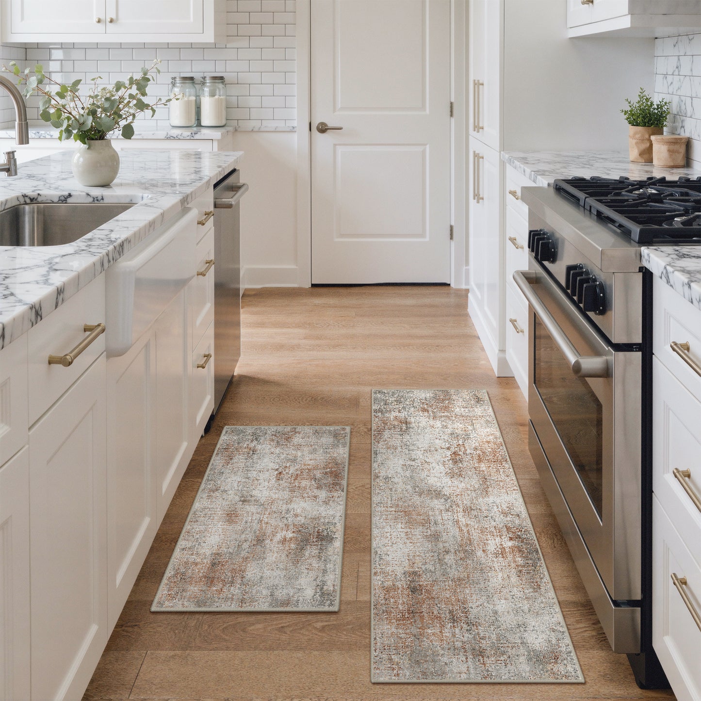 KUETH Kitchen Mats for Floor,Sets of 3 Non Slip Washable Abstract Kitchen Rugs 20"x32"+20"x48"+20"x59", Kitchen Runner Rug with Waterproof for Hallway, Laundry, Bathroon and Bedroom