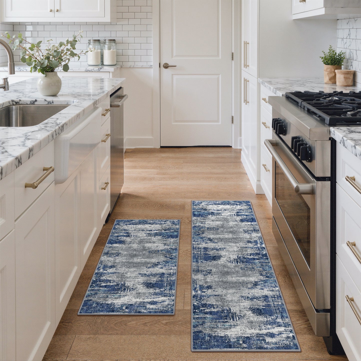 KUETH Kitchen Mats for Floor,Sets of 3 Non Slip Washable Abstract Kitchen Rugs 20"x32"+20"x48"+20"x59", Kitchen Runner Rug with Waterproof for Hallway, Laundry, Bathroon and Bedroom