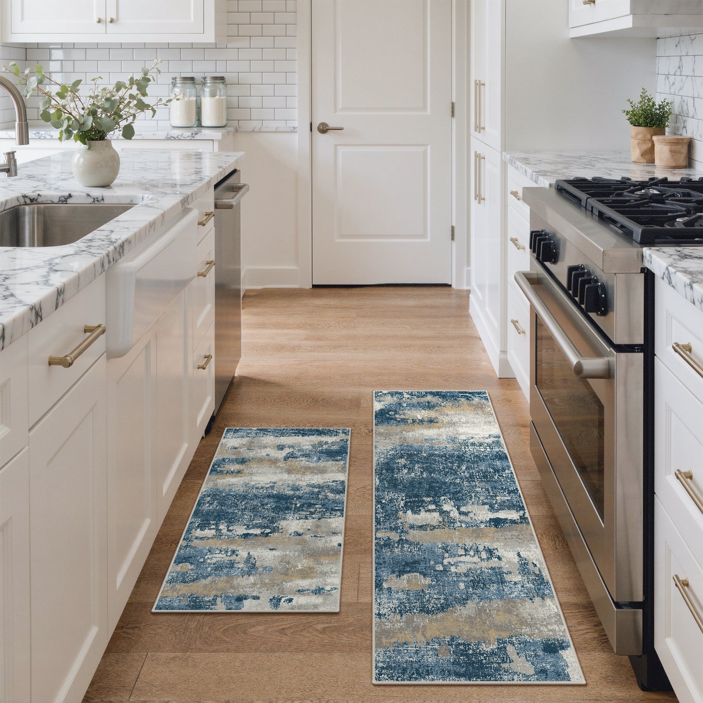 KUETH Kitchen Mats for Floor,Sets of 3 Non Slip Washable Abstract Kitchen Rugs 20"x32"+20"x48"+20"x59", Kitchen Runner Rug with Waterproof for Hallway, Laundry, Bathroon and Bedroom