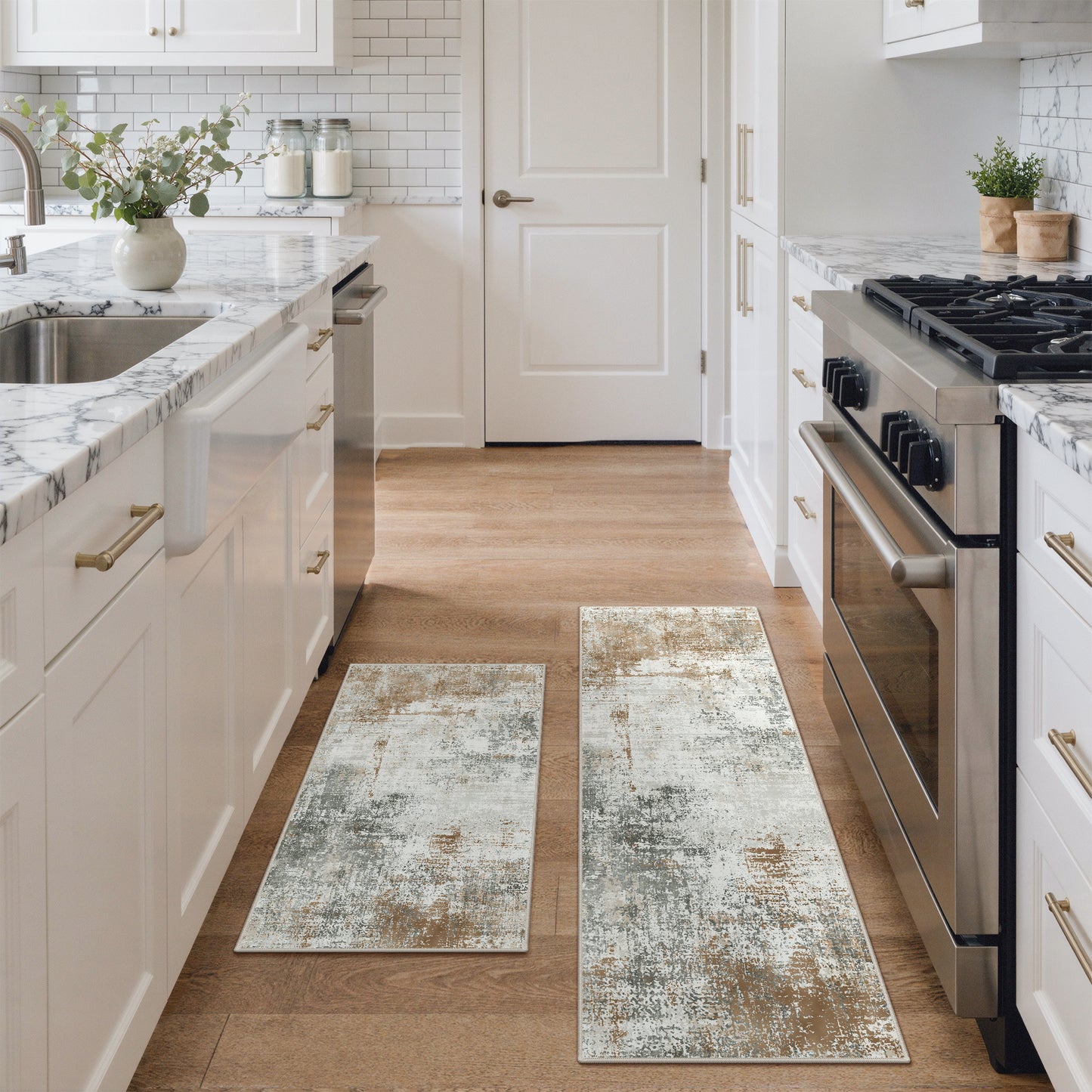 KUETH Kitchen Mats for Floor,Sets of 3 Non Slip Washable Abstract Kitchen Rugs 20"x32"+20"x48"+20"x59", Kitchen Runner Rug with Waterproof for Hallway, Laundry, Bathroon and Bedroom