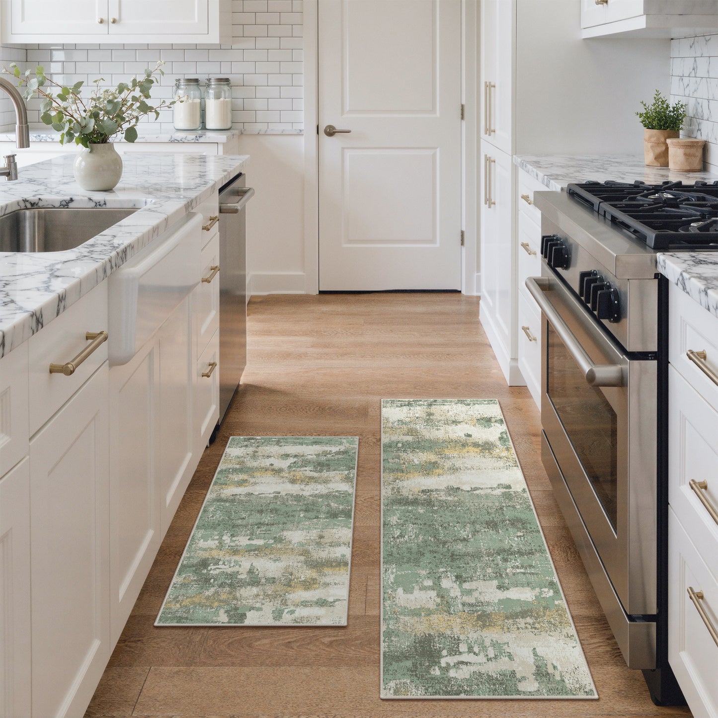 KUETH Kitchen Mats for Floor,Sets of 3 Non Slip Washable Abstract Kitchen Rugs 20"x32"+20"x48"+20"x59", Kitchen Runner Rug with Waterproof for Hallway, Laundry, Bathroon and Bedroom