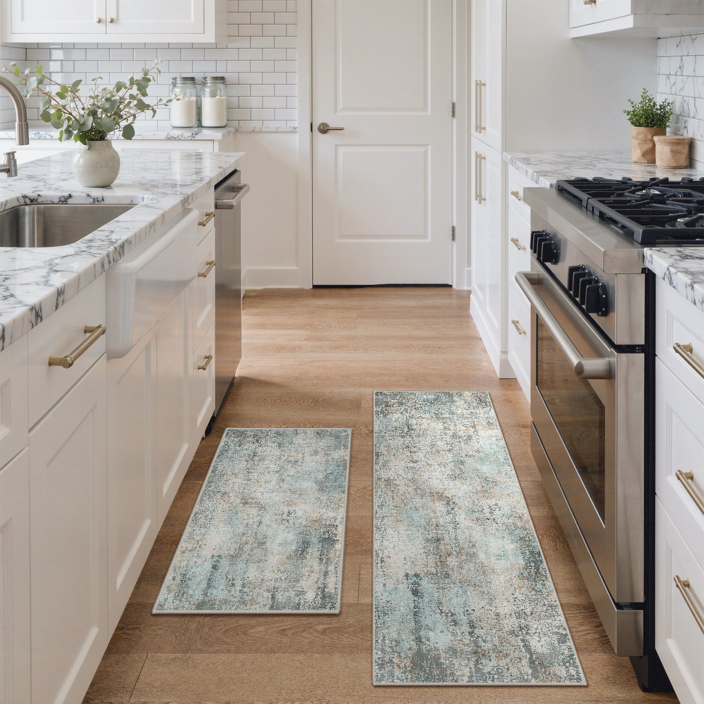 KUETH Kitchen Mats for Floor,Sets of 3 Non Slip Washable Abstract Kitchen Rugs 20"x32"+20"x48"+20"x59", Kitchen Runner Rug with Waterproof for Hallway, Laundry, Bathroon and Bedroom