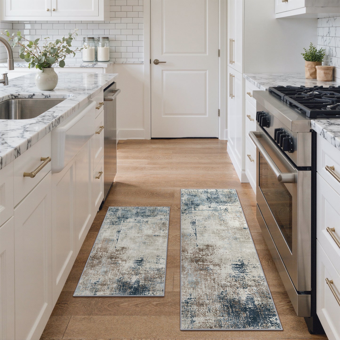 KUETH Kitchen Mats for Floor,Sets of 3 Non Slip Washable Abstract Kitchen Rugs 20"x32"+20"x48"+20"x59", Kitchen Runner Rug with Waterproof for Hallway, Laundry, Bathroon and Bedroom