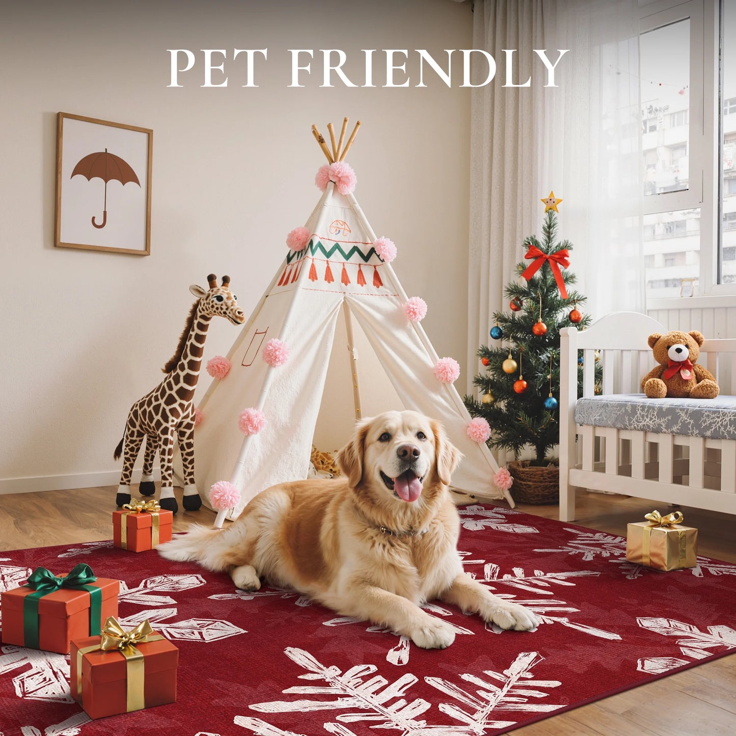 KUETH Christmas Area Rugs 3x5 Machine Washable Non Slip Red Rugs for Living Room Bedroom Home Decor