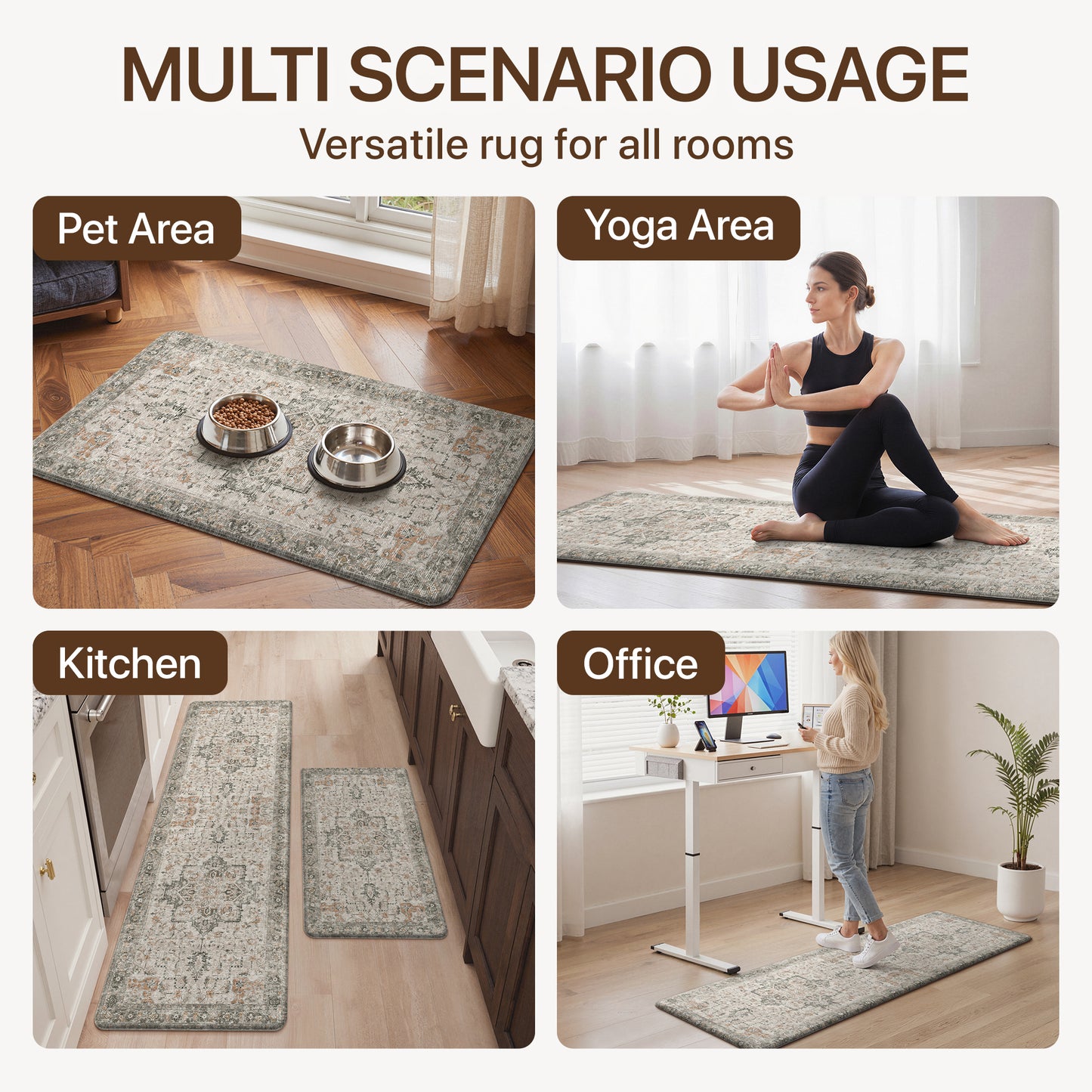 KUETH Kitchen Rug for Floor, Kitchen Mat Anti Fatigue, Non Slip Washable Kitchen Rug, Set of 2 Kitchen Mat 17"x47"+17"x30", Brown