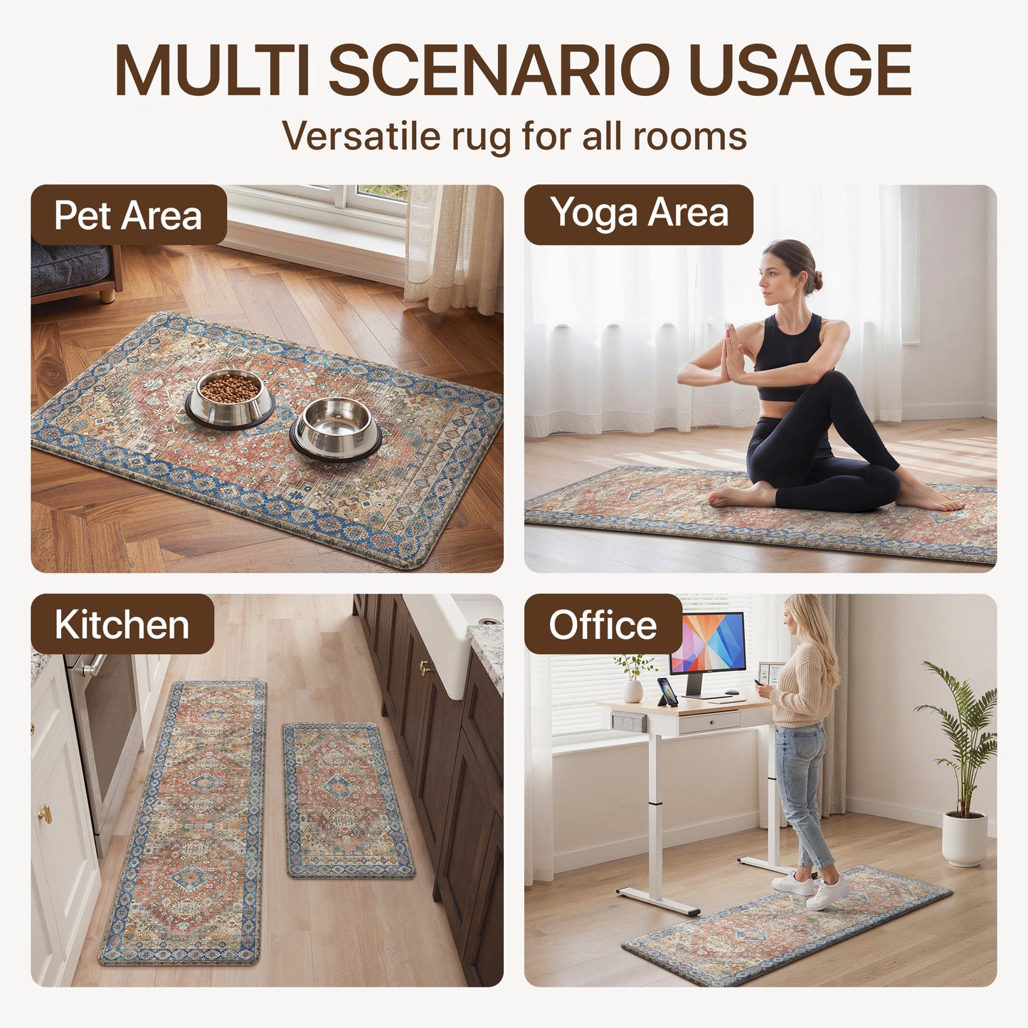 KUETH Kitchen Mats for Floor, Kitchen Rug with Anti Fatigue, Non Slip Washable Kitchen Rug, Set of 2 Kitchen Mat 17"x47"+17"x30", Runner Rug with Waterproof for Bathroon and Bedroom